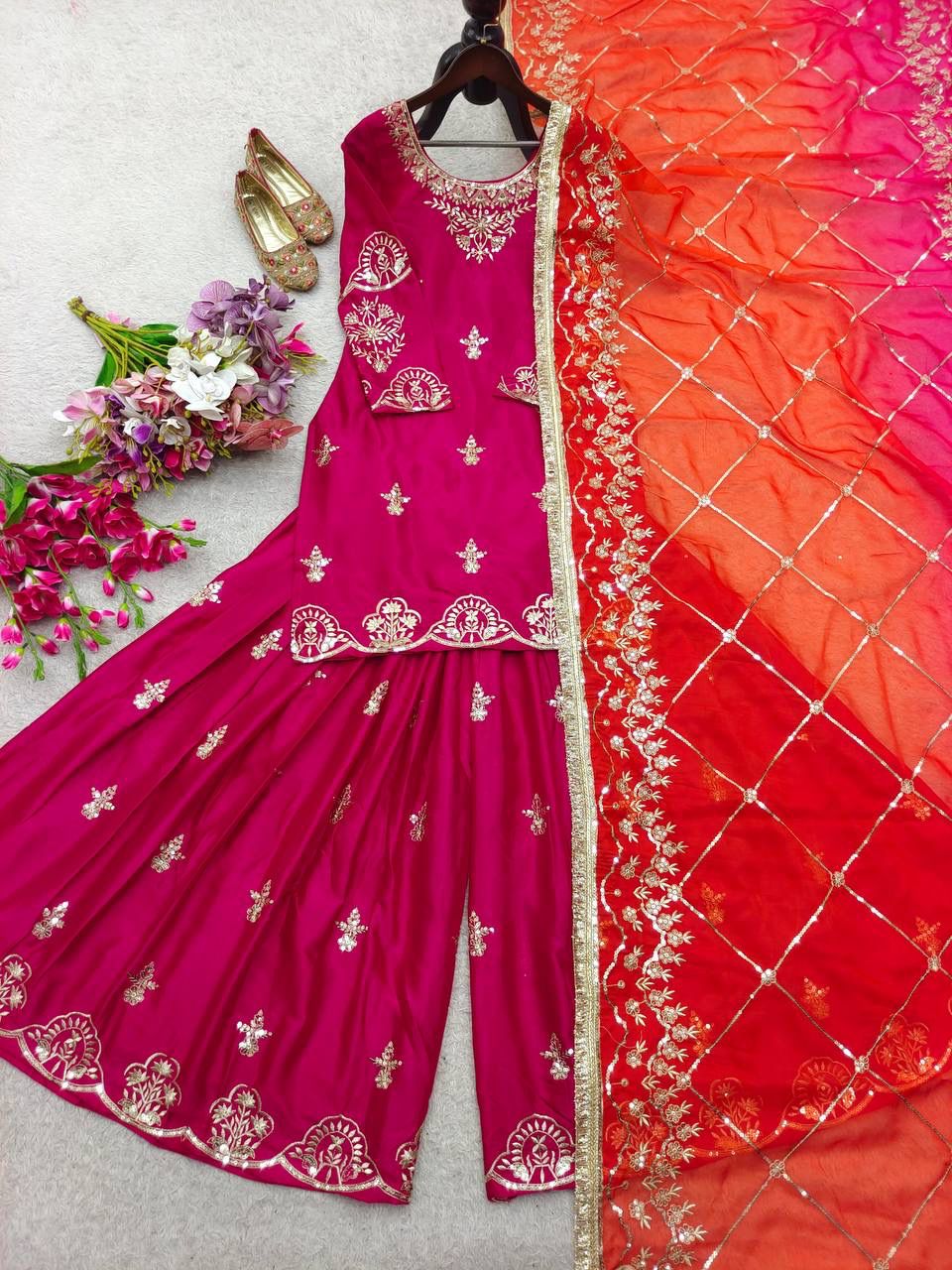 FloraLuna Stunning Pink Sharara Set