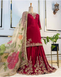 FloraLuna Elegant Maroon Velvet Sharara Suit