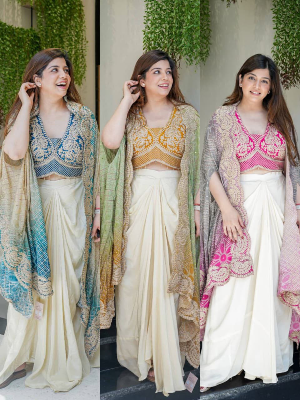 FloraLuna Designer Indo-Western Draped Saree Set with Blouse