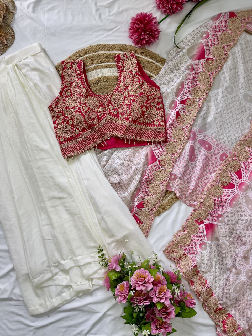 FloraLuna Designer Indo-Western Draped Saree Set with Blouse