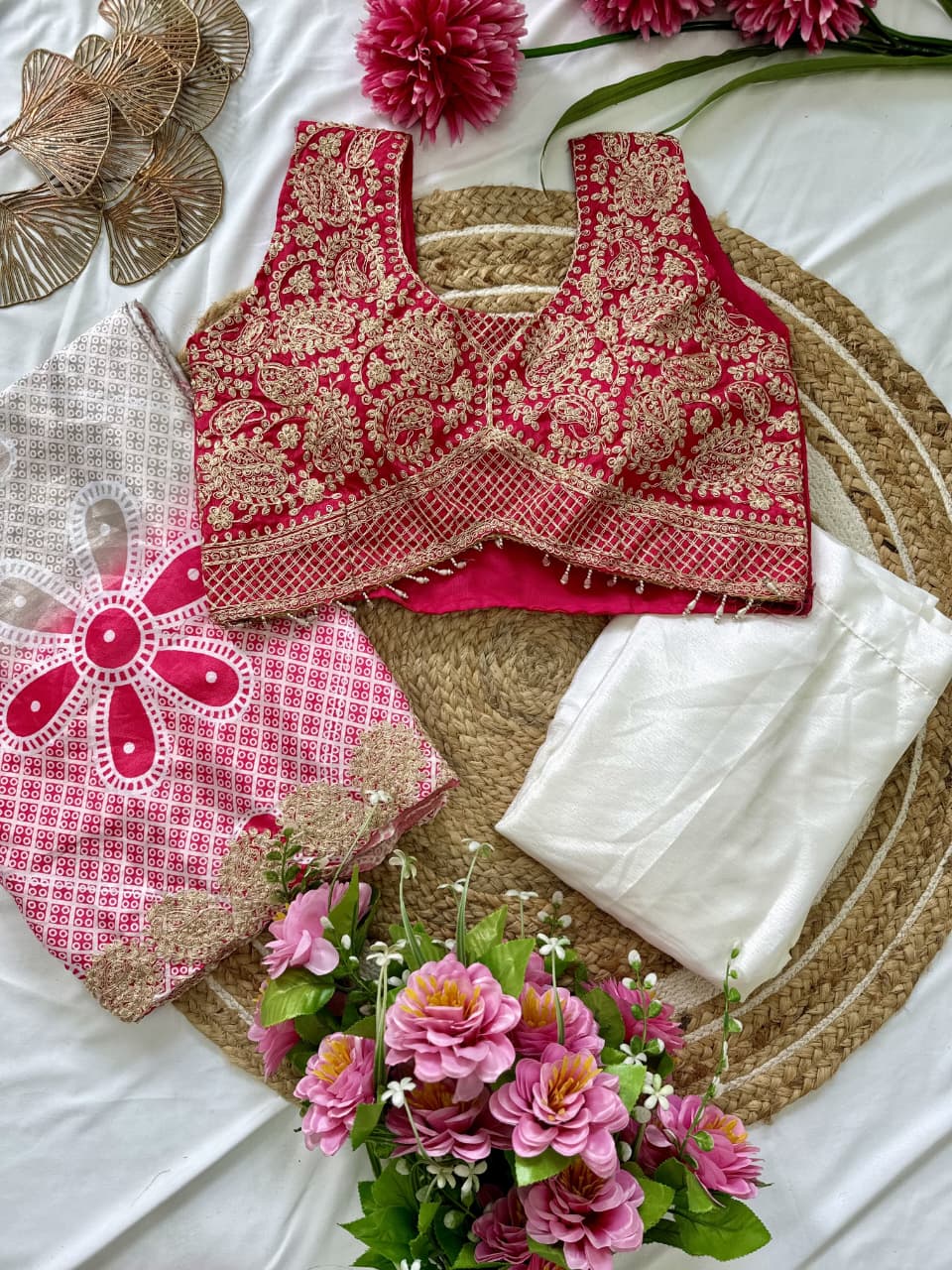 FloraLuna Designer Indo-Western Draped Saree Set with Blouse