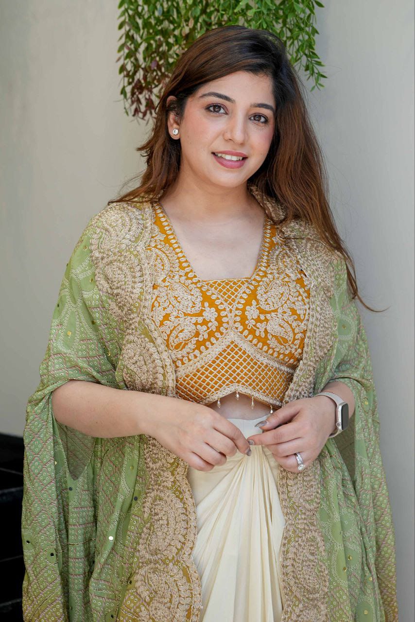 FloraLuna Designer Indo-Western Draped Saree Set with Blouse