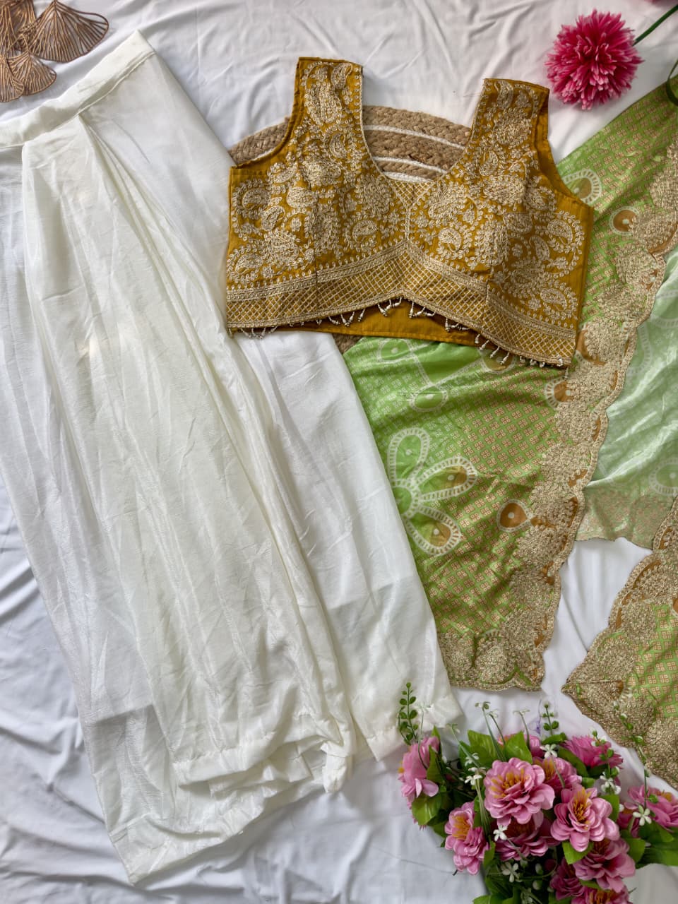 FloraLuna Designer Indo-Western Draped Saree Set with Blouse