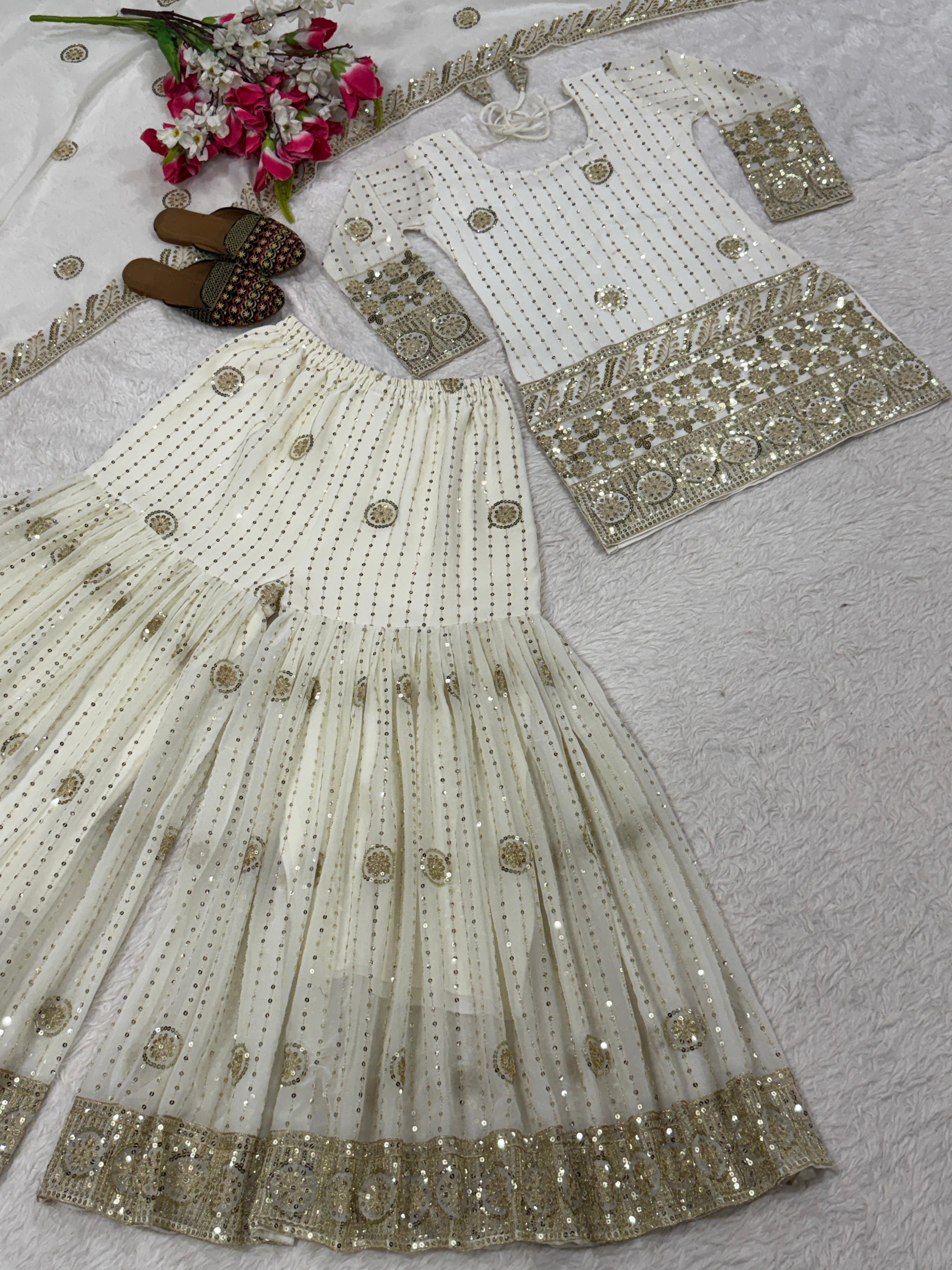 FLORALUNA Golden Aura Ivory Sharara Ensemble