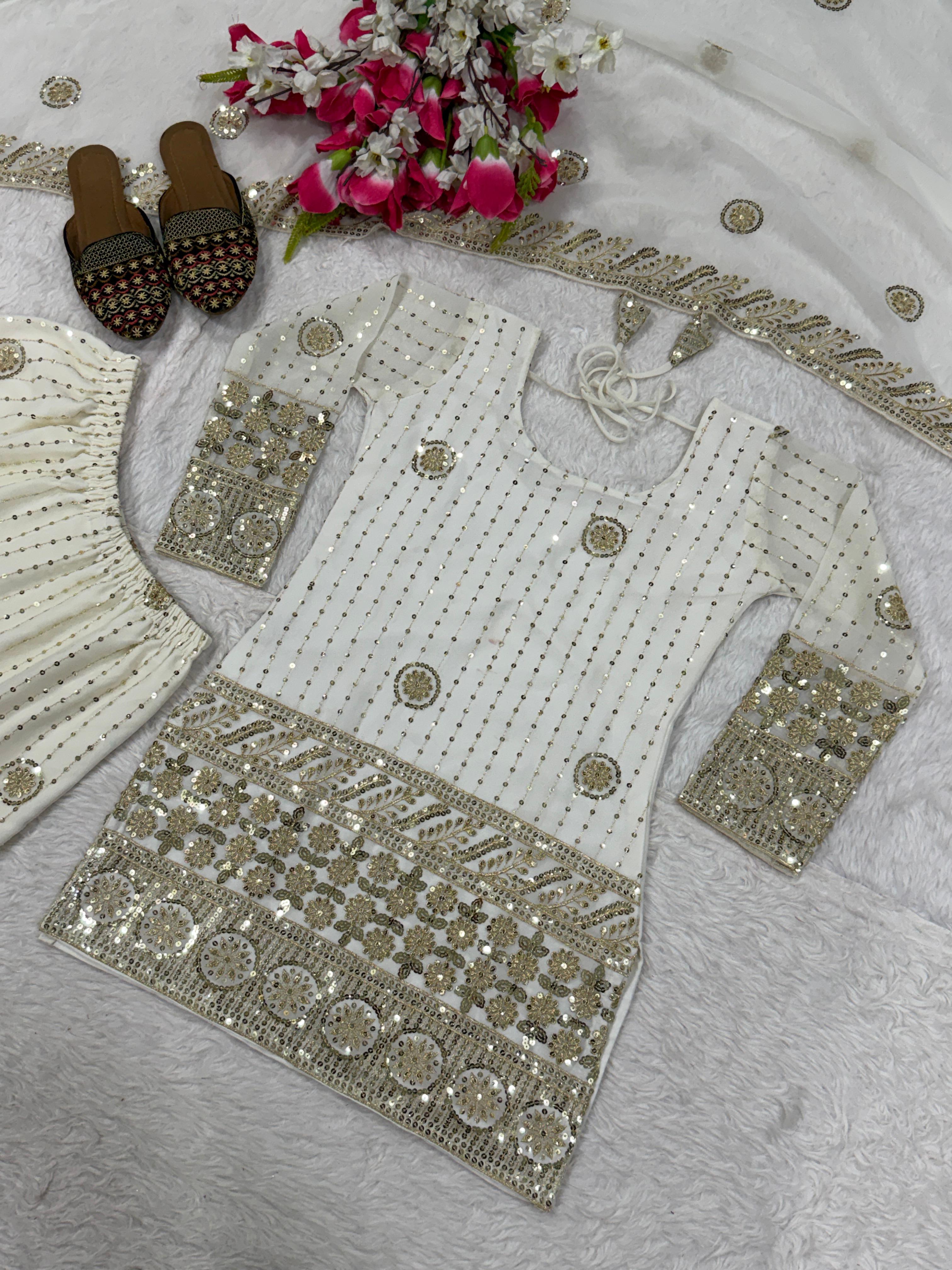 FLORALUNA Golden Aura Ivory Sharara Ensemble