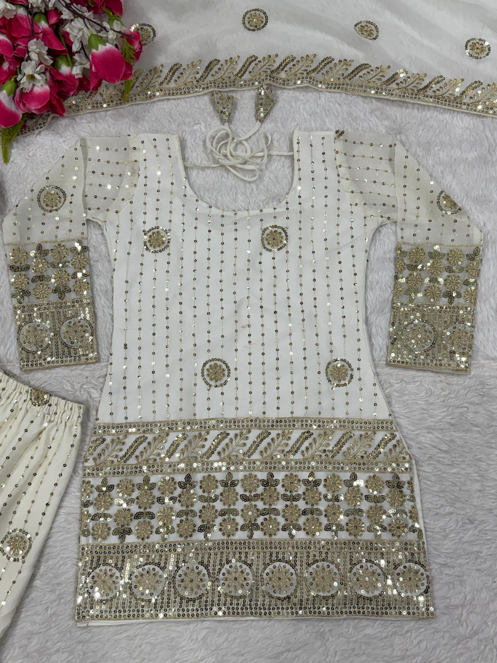 FLORALUNA Golden Aura Ivory Sharara Ensemble