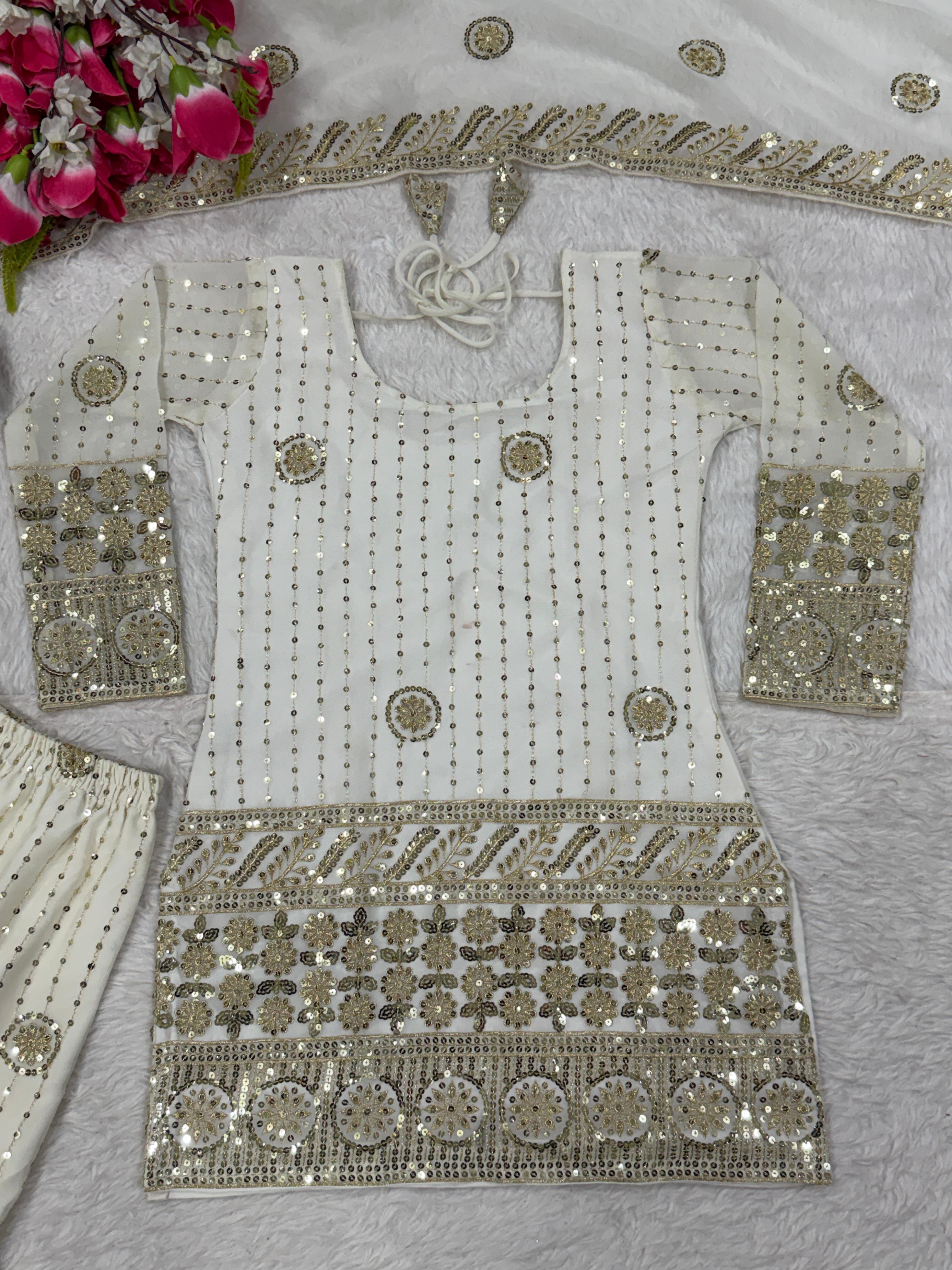 FLORALUNA Golden Aura Ivory Sharara Ensemble