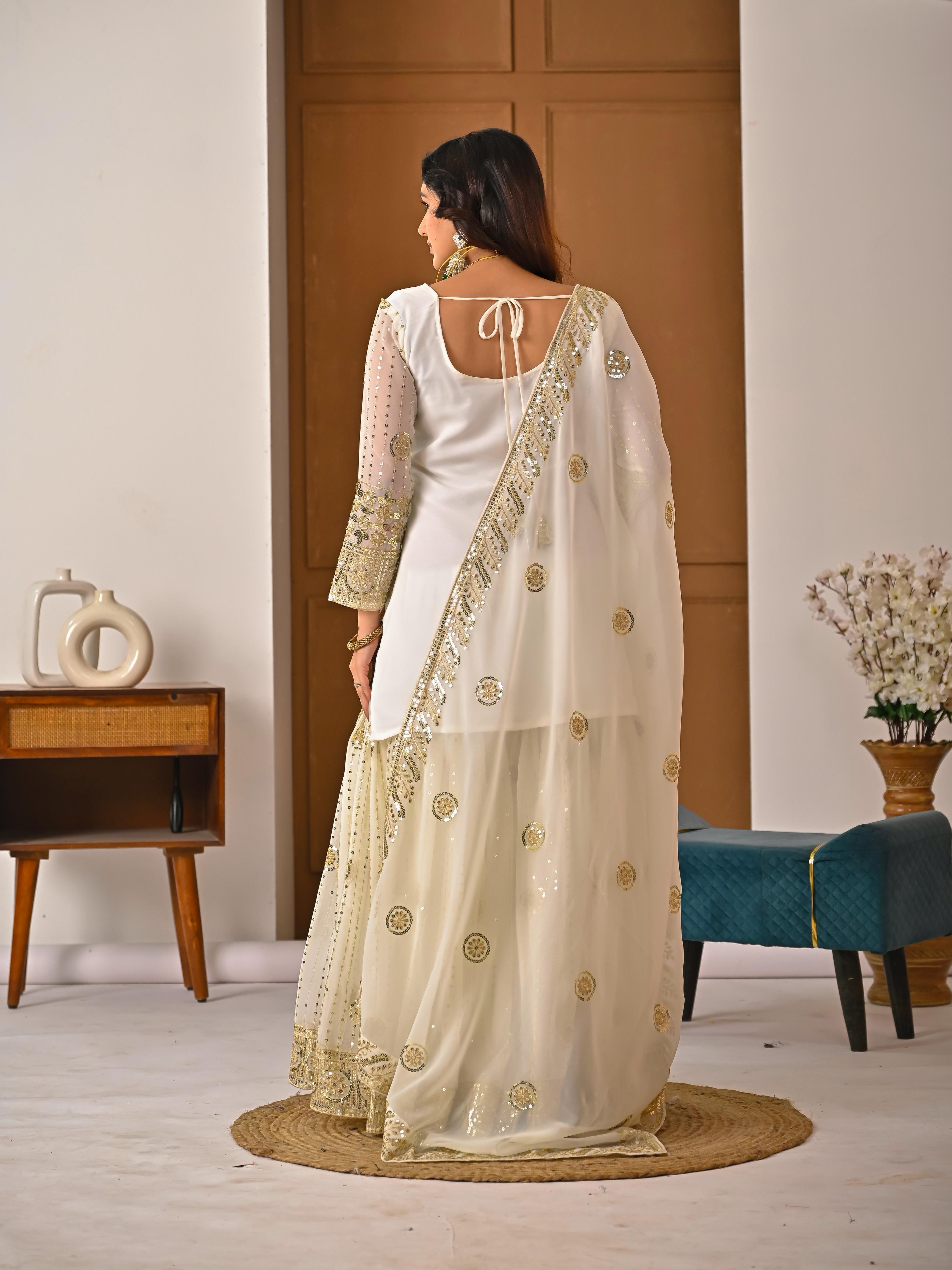 FLORALUNA Golden Aura Ivory Sharara Ensemble