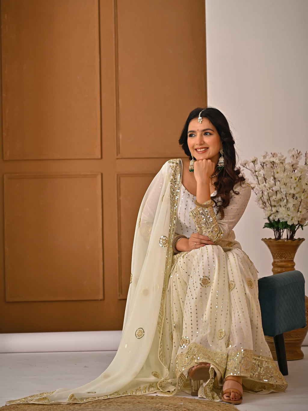 FLORALUNA Golden Aura Ivory Sharara Ensemble