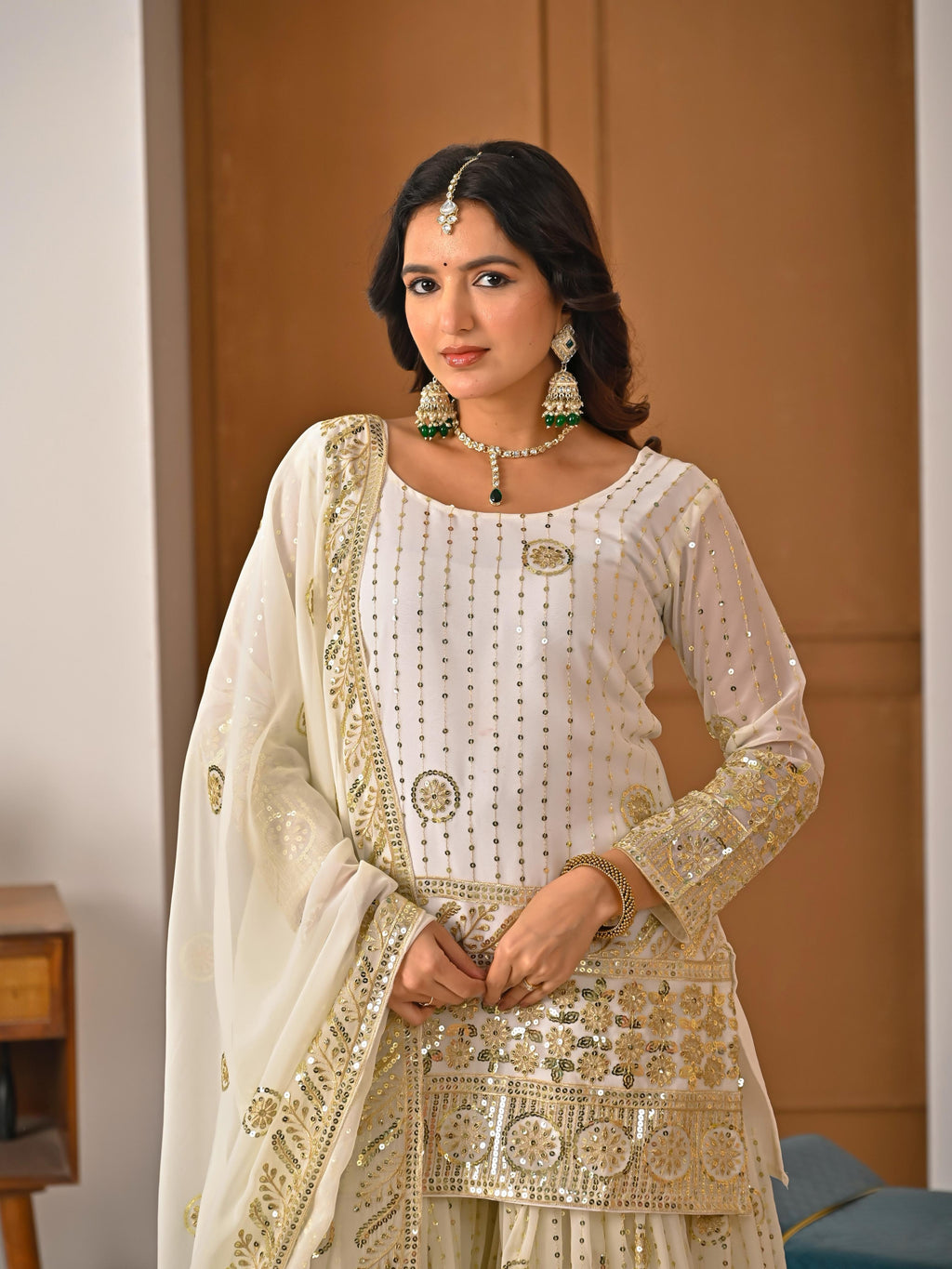 FLORALUNA Golden Aura Ivory Sharara Ensemble