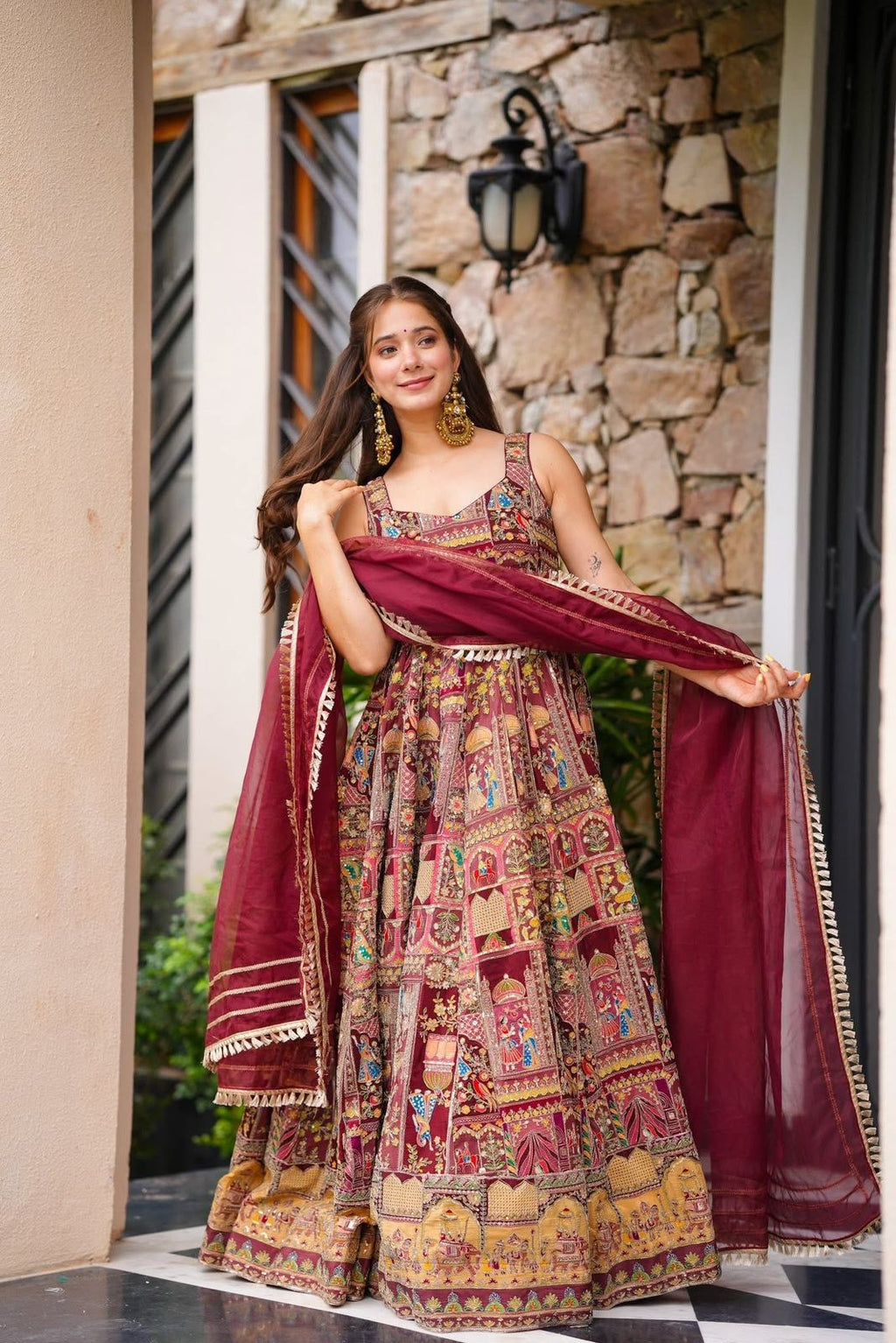 Floraluna Royal Maroon Ethnic Anarkali Dress