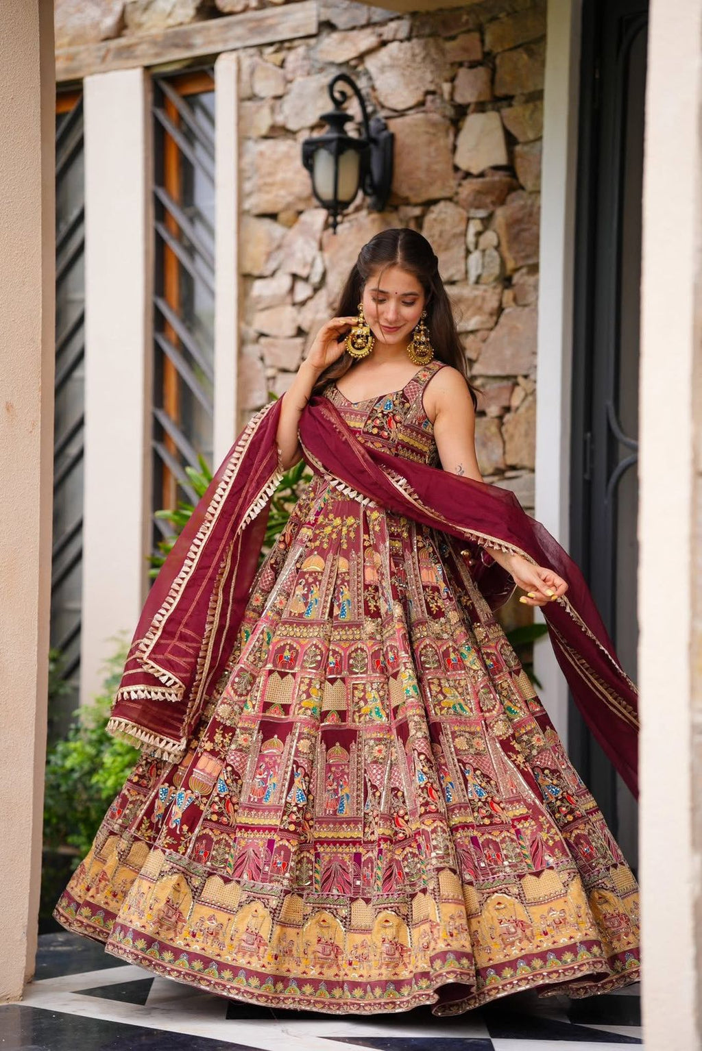 Floraluna Royal Maroon Ethnic Anarkali Dress