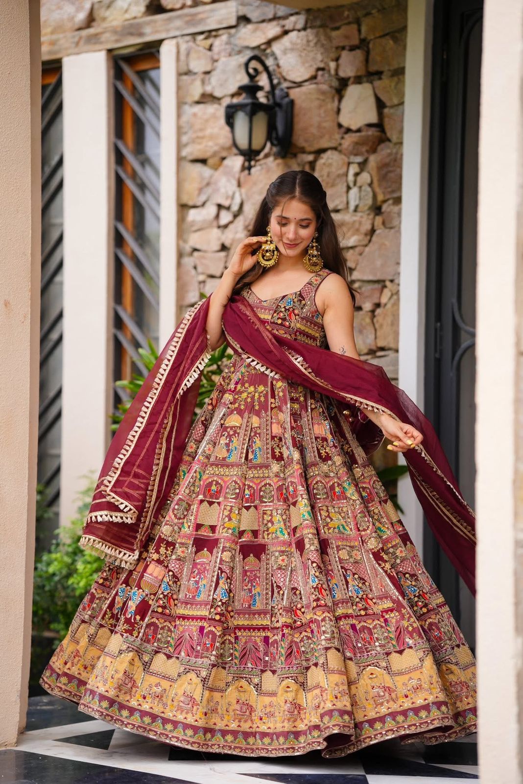 Floraluna Royal Maroon Ethnic Anarkali Dress