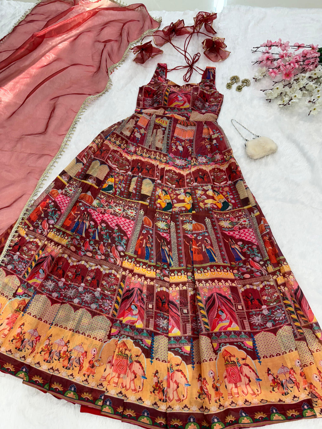 Floraluna Royal Maroon Ethnic Anarkali Dress