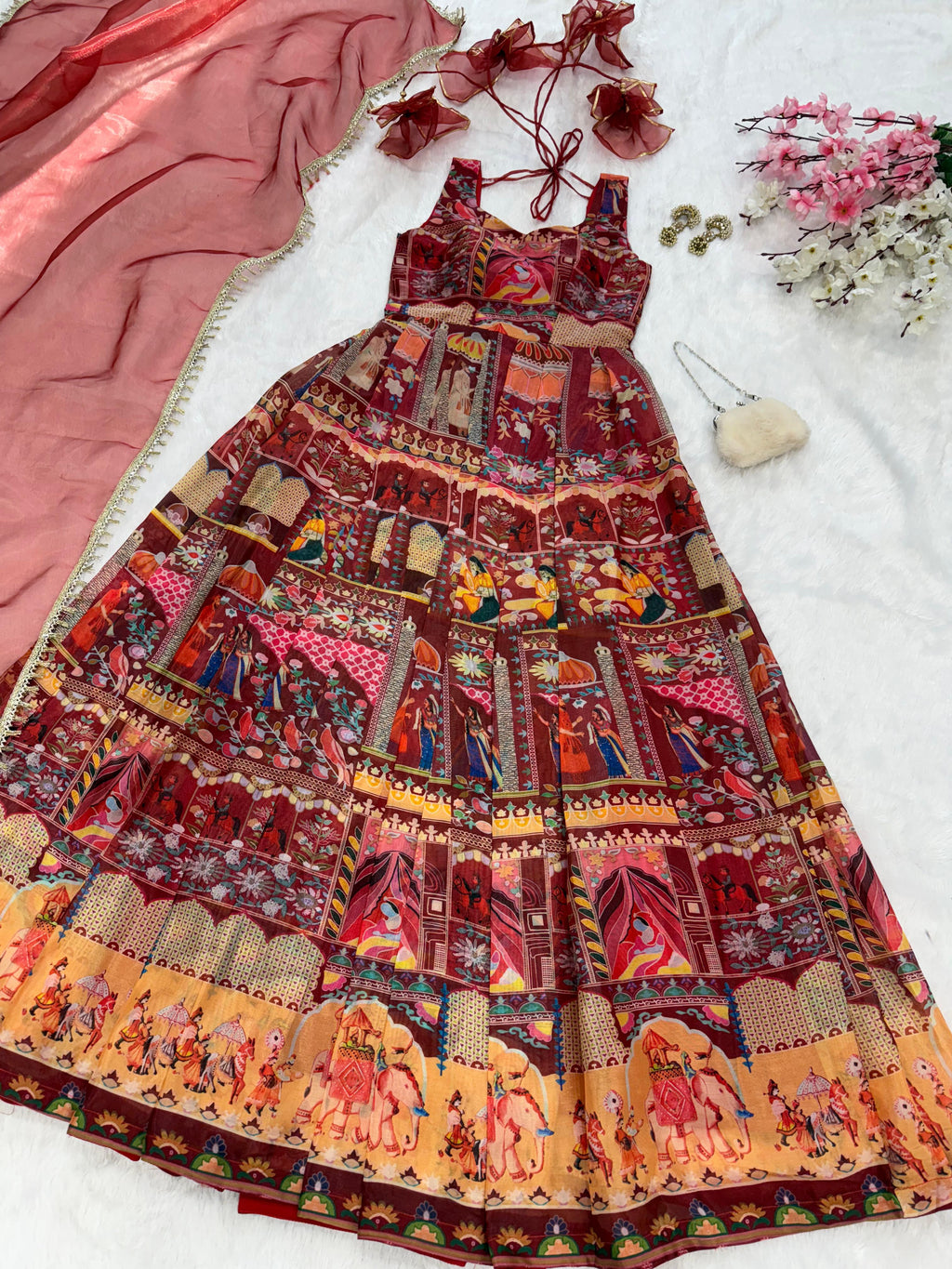 Floraluna Royal Maroon Ethnic Anarkali Dress