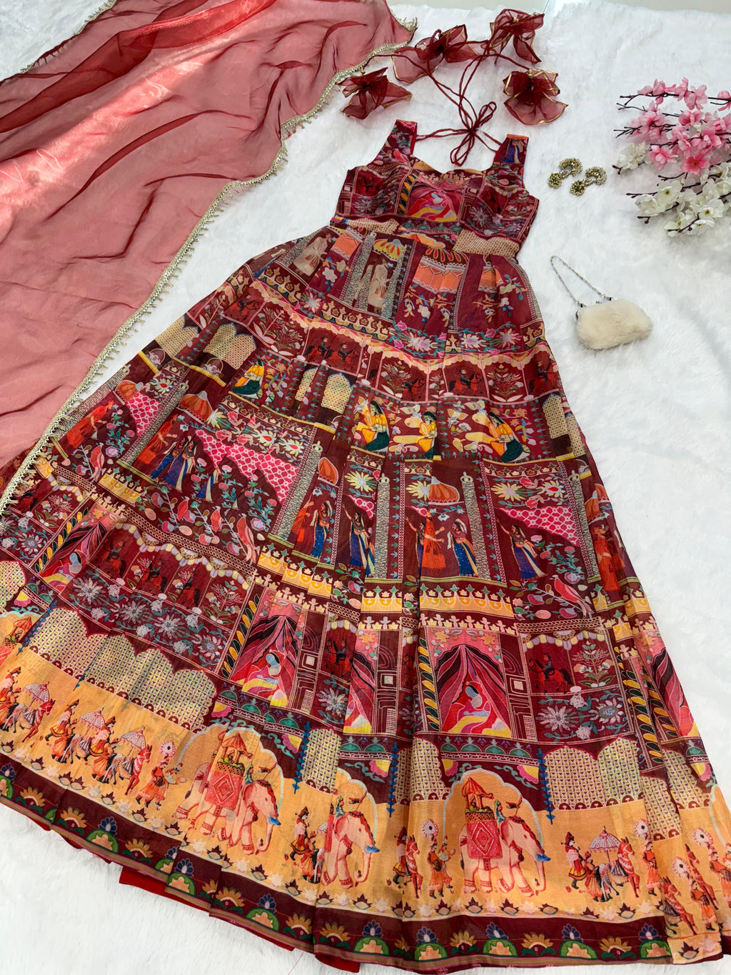 Floraluna Royal Maroon Ethnic Anarkali Dress