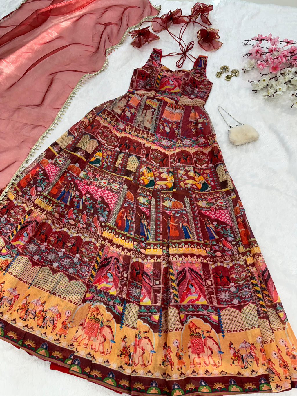 Floraluna Royal Maroon Ethnic Anarkali Dress