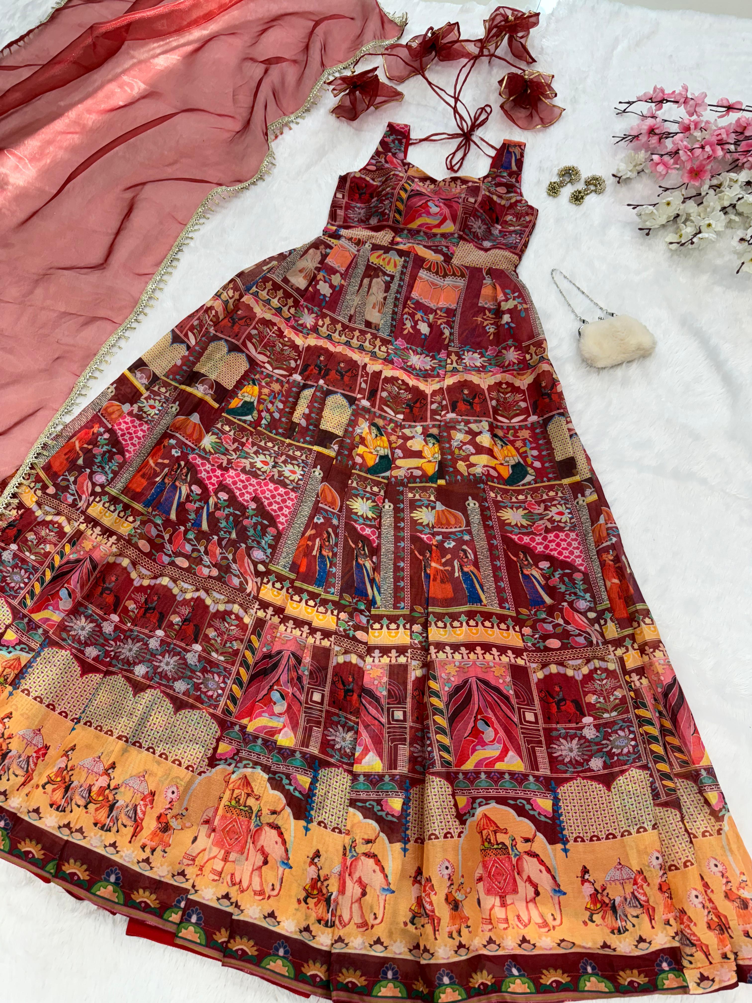 Floraluna Royal Maroon Ethnic Anarkali Dress