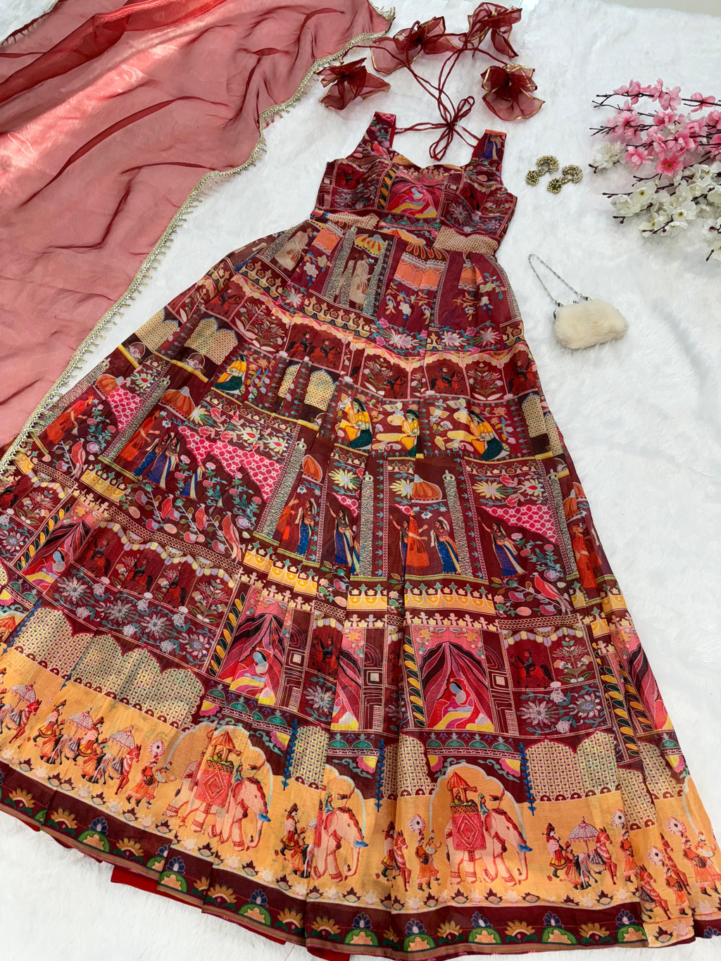 Floraluna Royal Maroon Ethnic Anarkali Dress