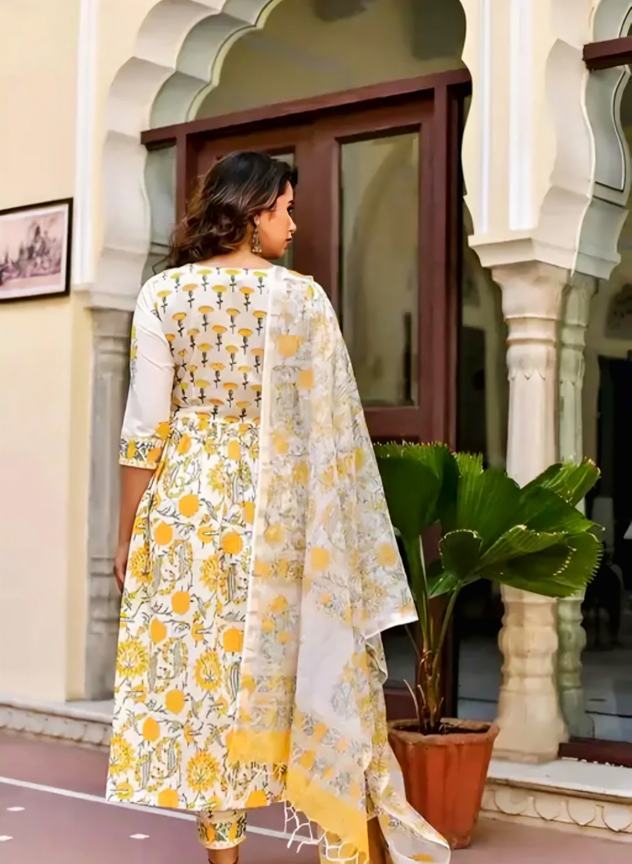 Floraluna Women Block Printed Anarkali Kurta and Pant Set With Dupatta