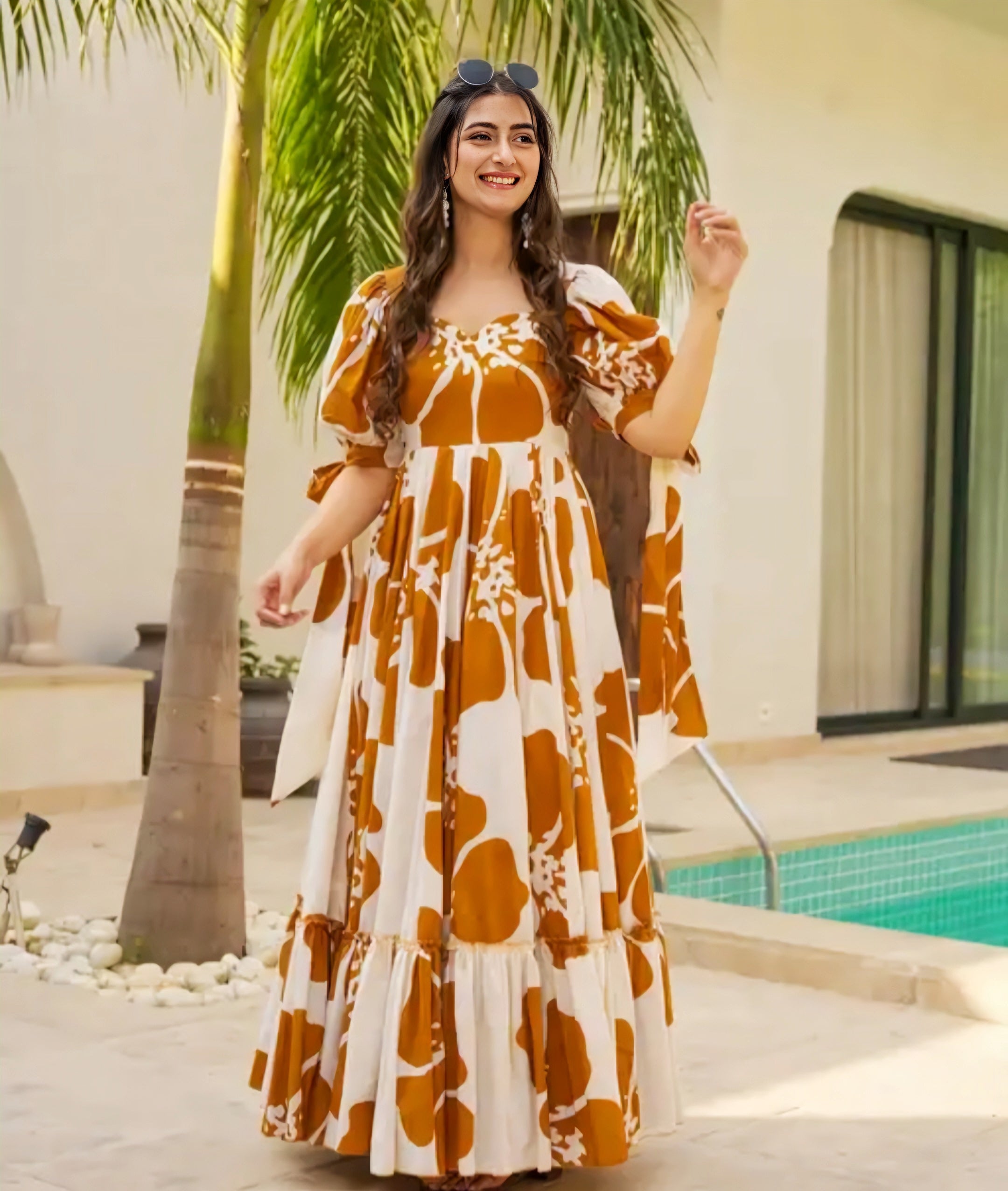 Floraluna Women Floral Print Gown Dress