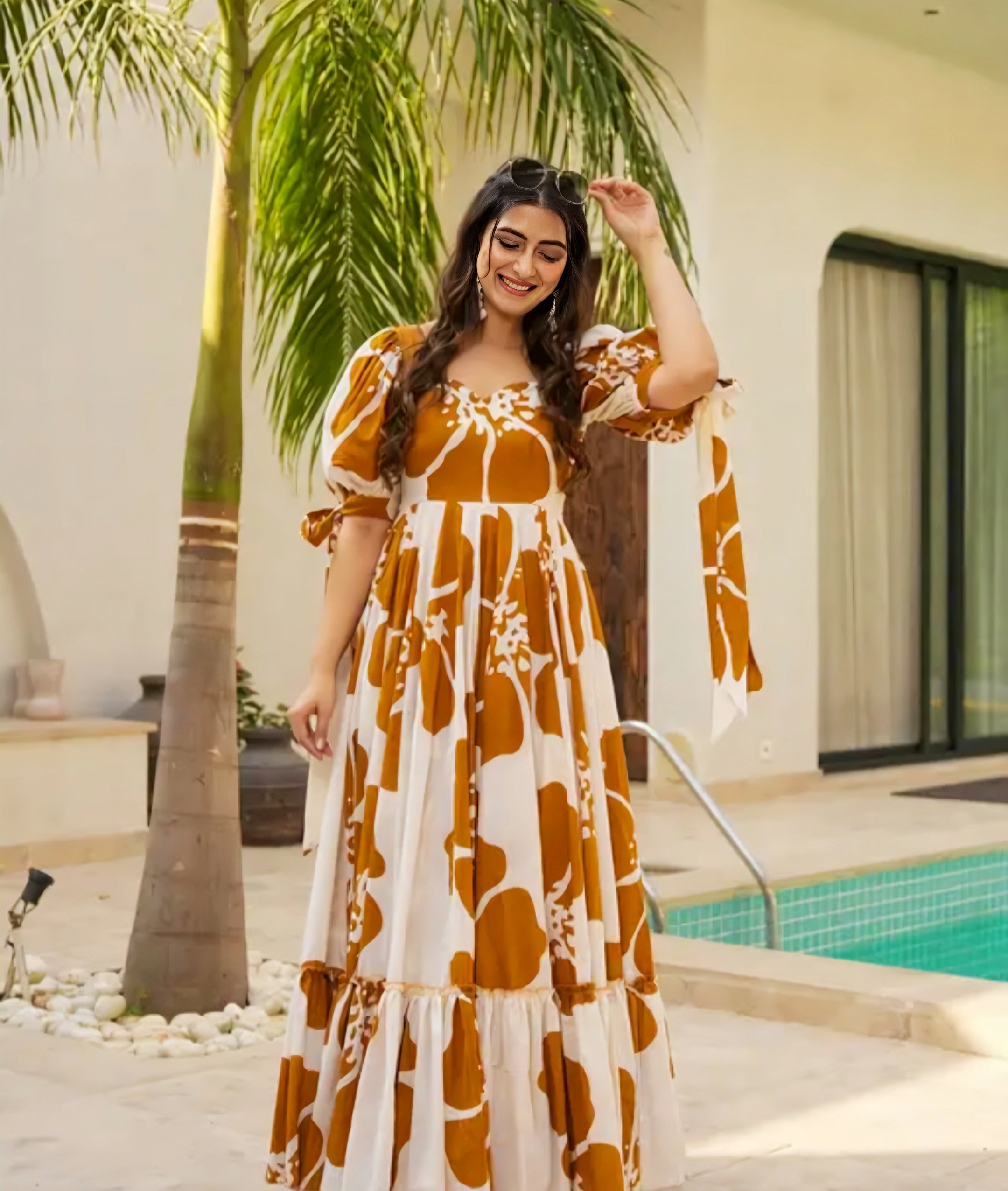 Floraluna Women Floral Print Gown Dress