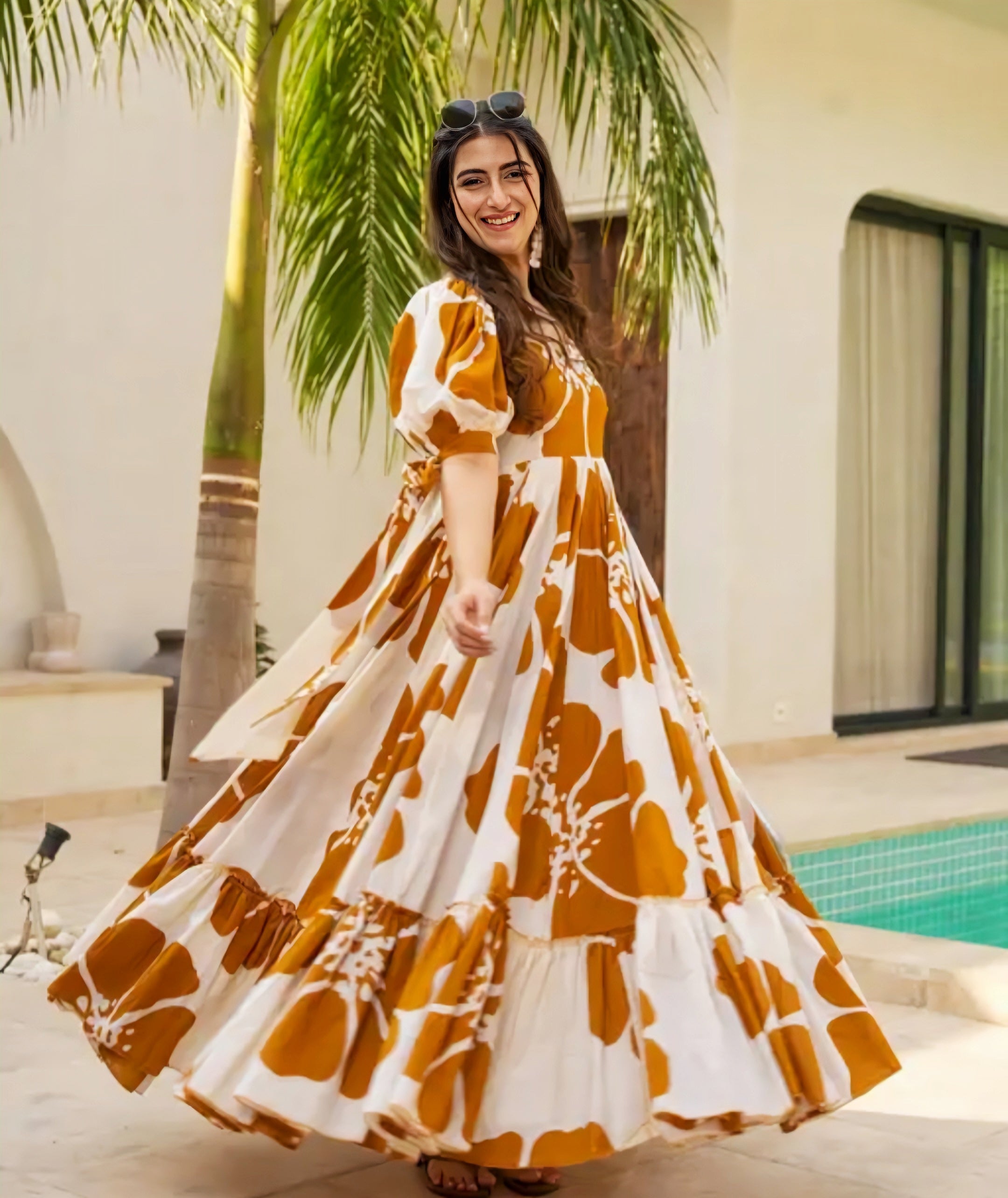 Floraluna Women Floral Print Gown Dress