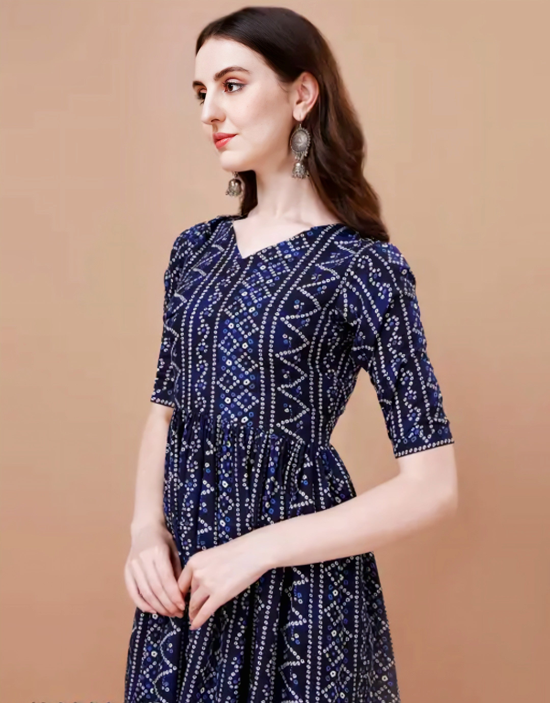 Floraluna Women’s Bandhani Naira Kurta With Latkan