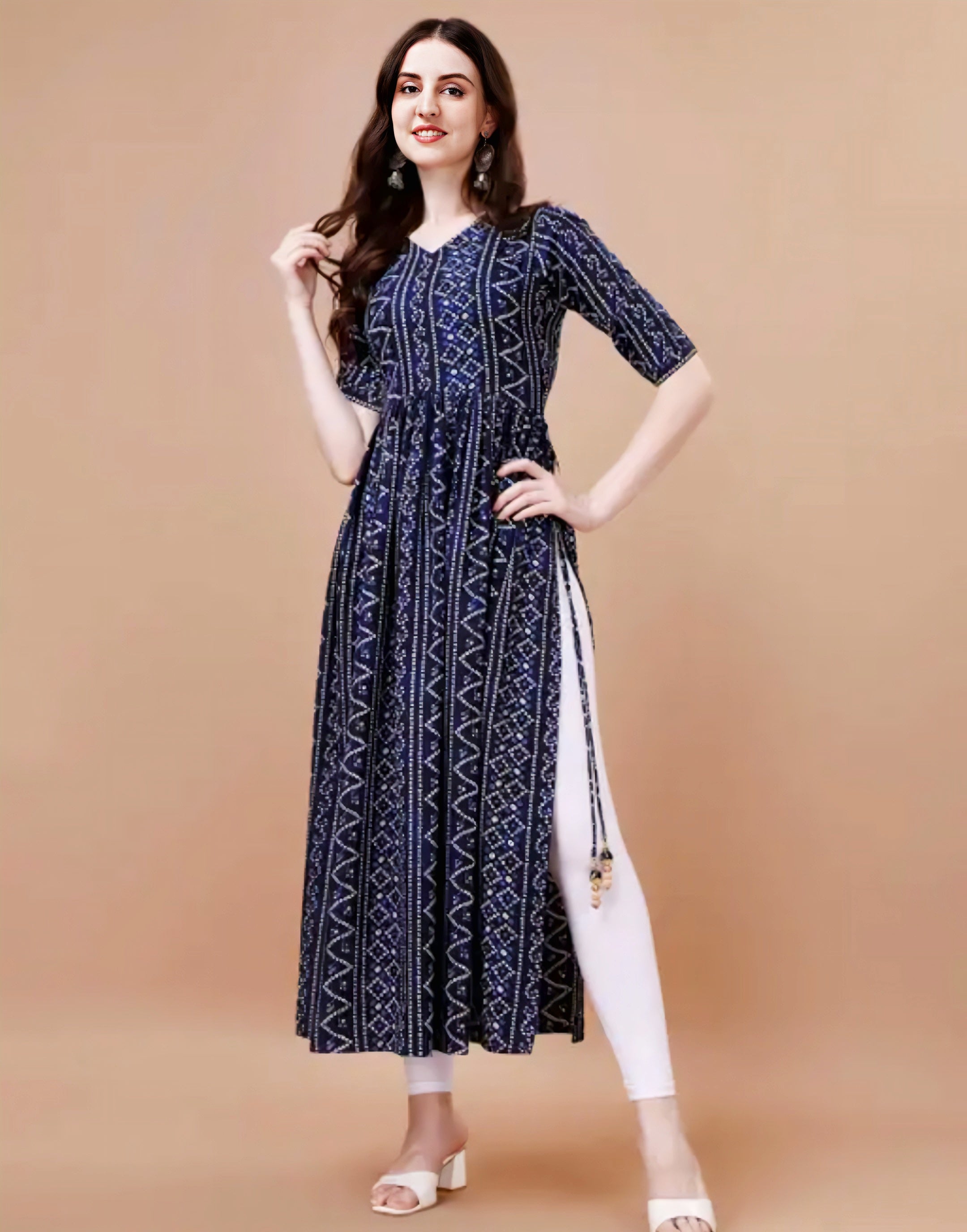 Floraluna Women’s Bandhani Naira Kurta With Latkan