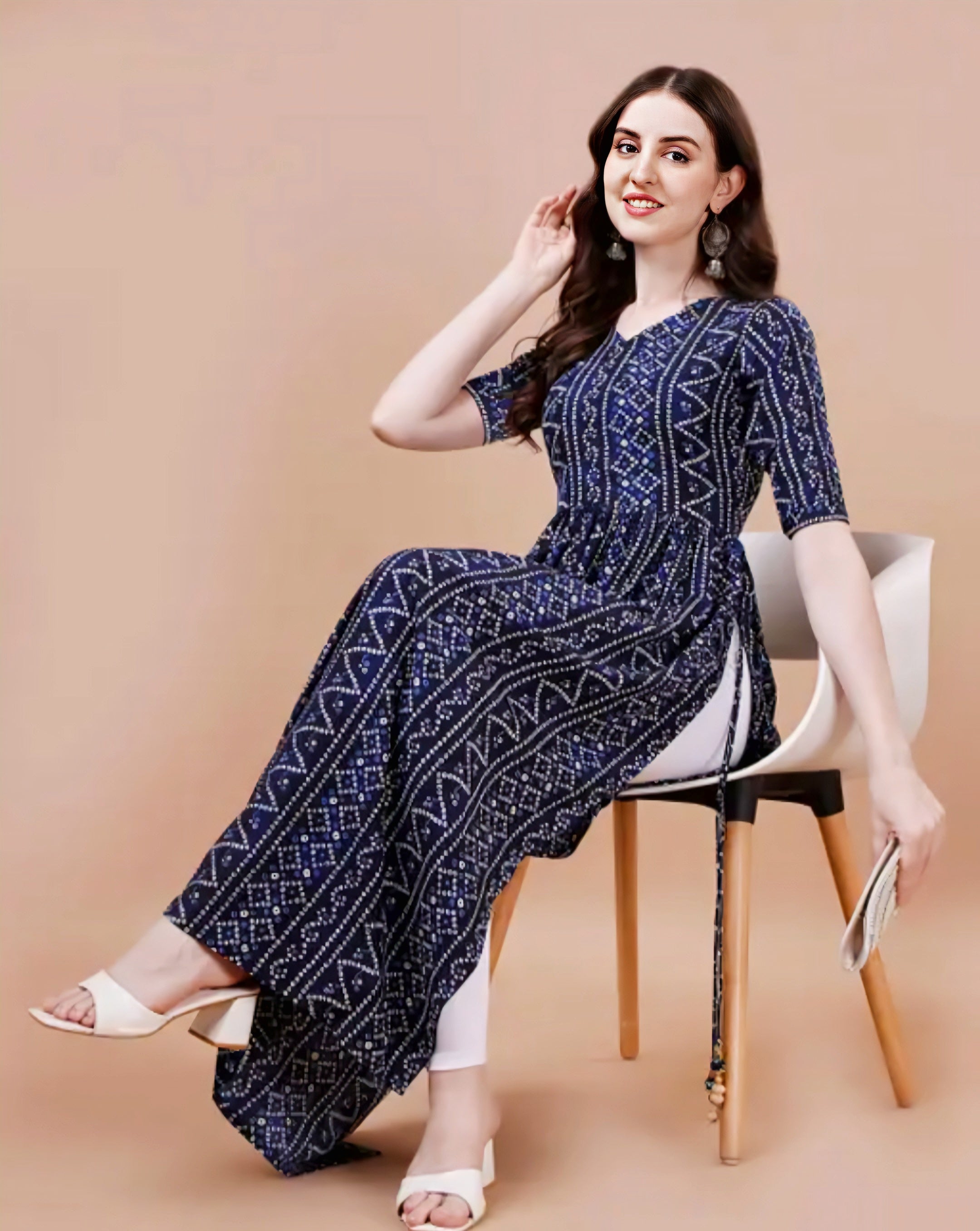 Floraluna Women’s Bandhani Naira Kurta With Latkan