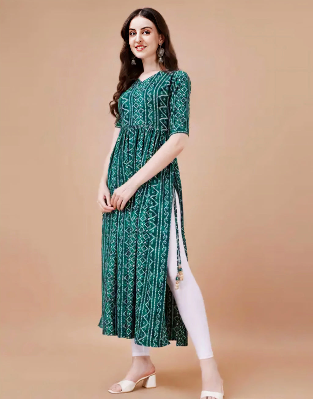 Floraluna Women’s Bandhani Naira Kurta With Latkan