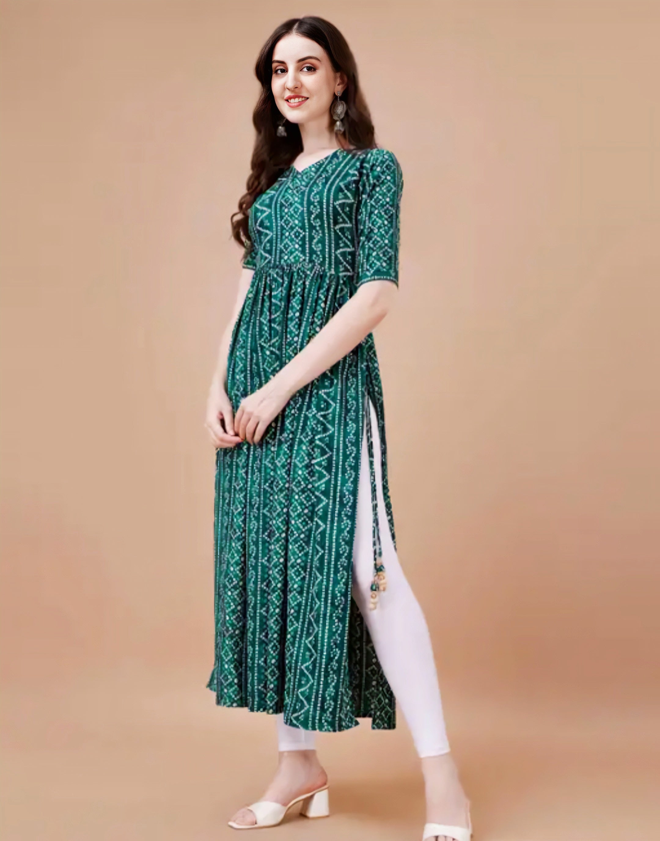 Floraluna Women’s Bandhani Naira Kurta With Latkan