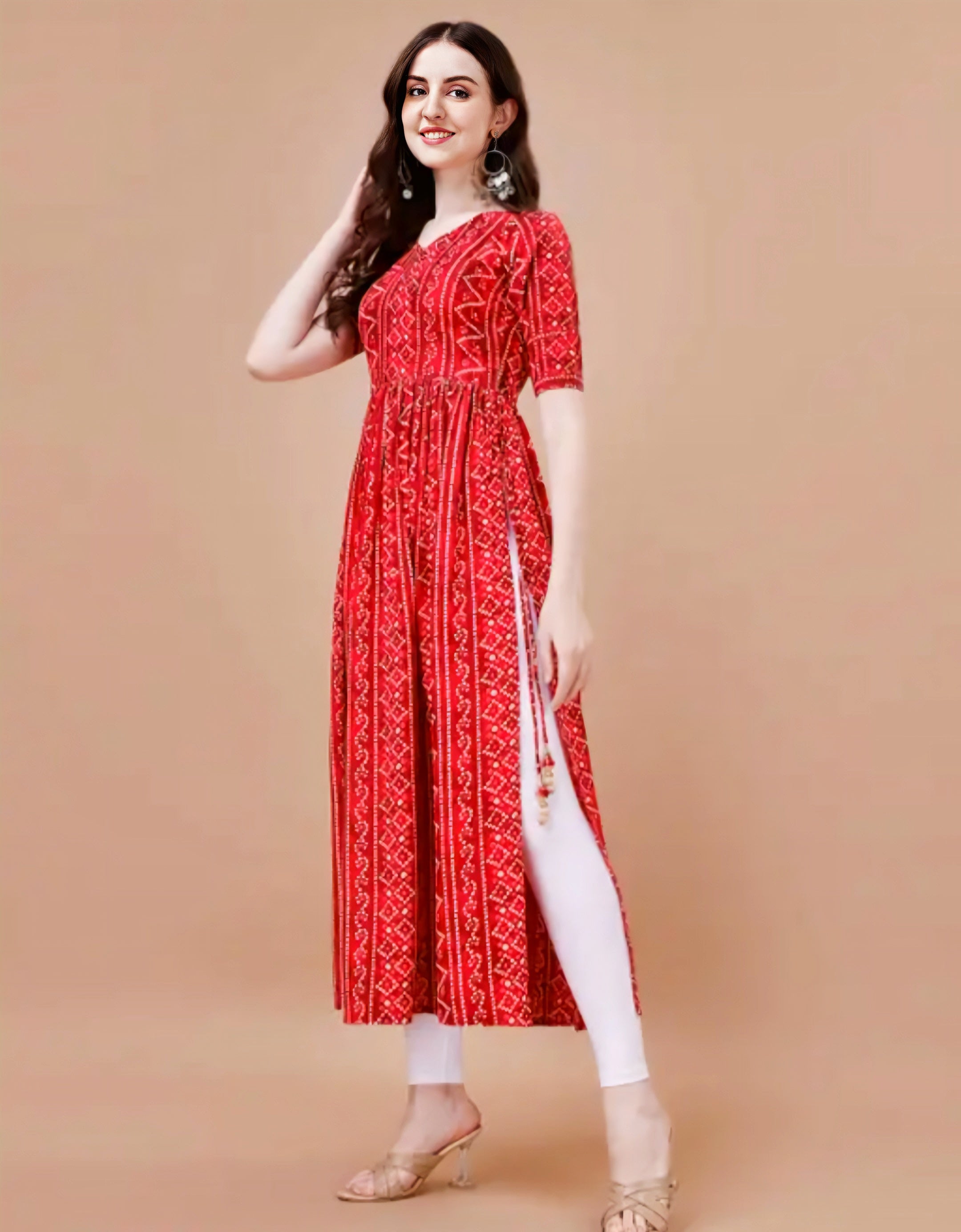 Floraluna Women’s Bandhani Naira Kurta With Latkan