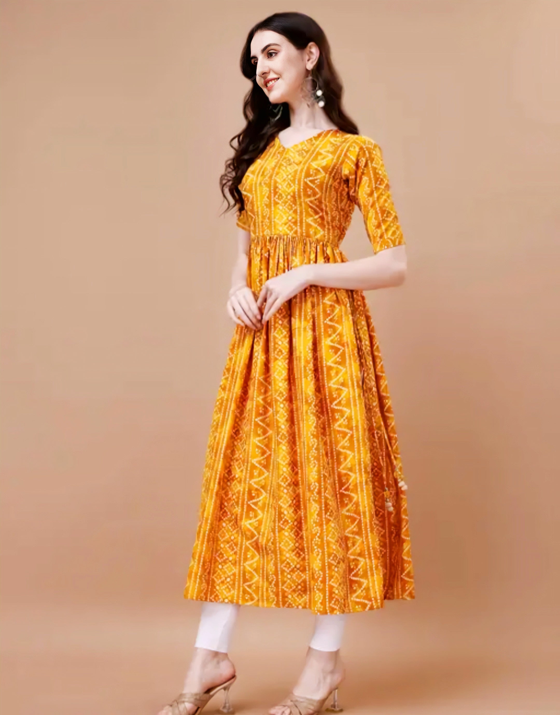 Floraluna Women’s Bandhani Naira Kurta With Latkan