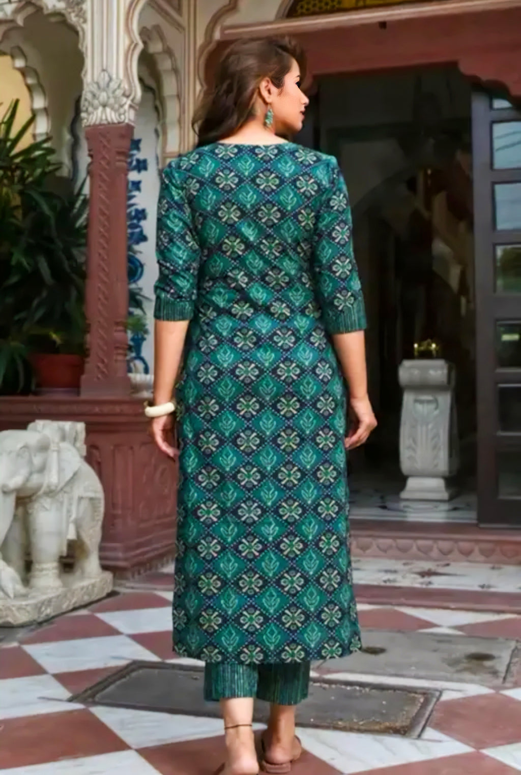 Floraluna Cotton Blend Printed Kurta Set with Kota Dupatta