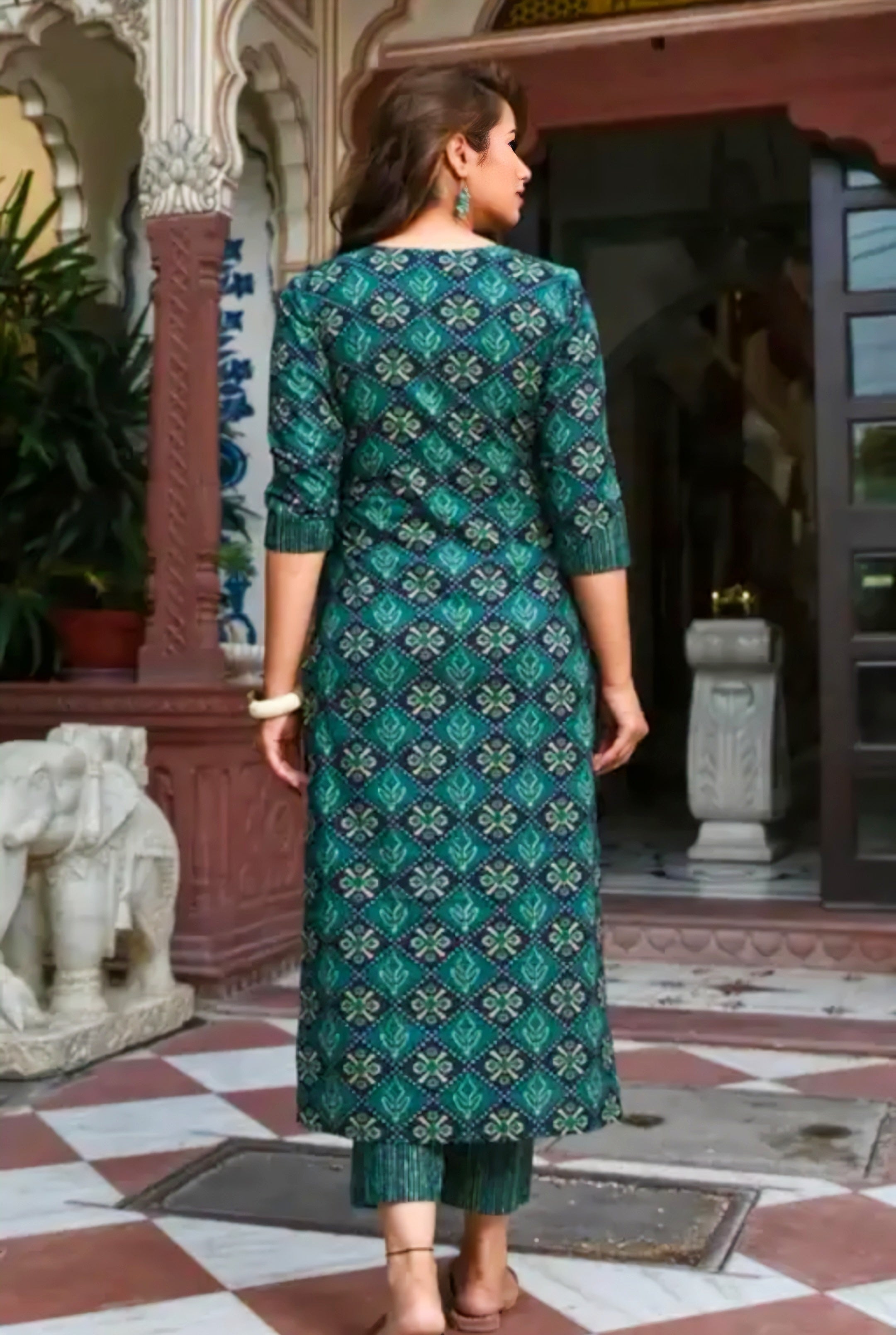Floraluna Cotton Blend Printed Kurta Set with Kota Dupatta
