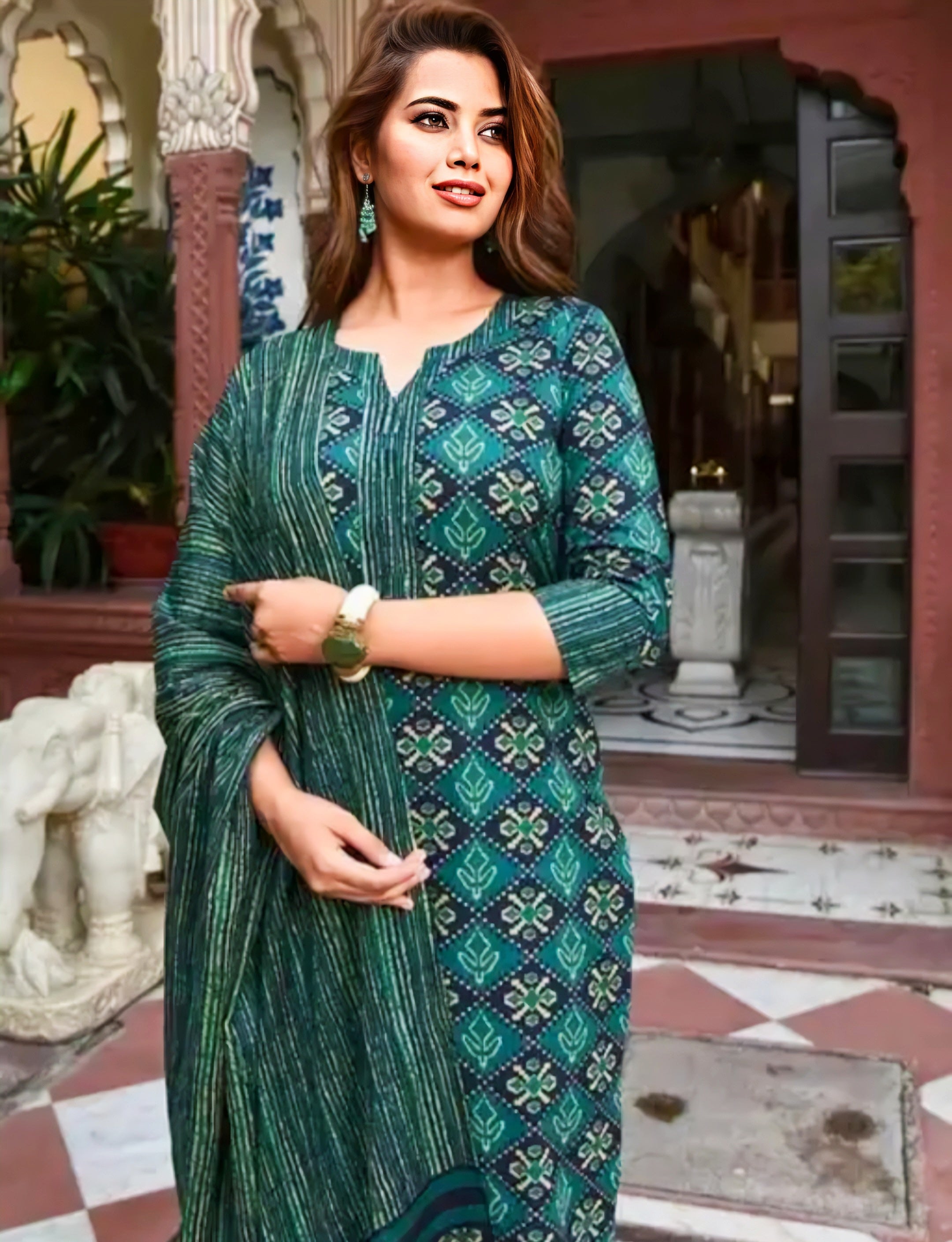 Floraluna Cotton Blend Printed Kurta Set with Kota Dupatta