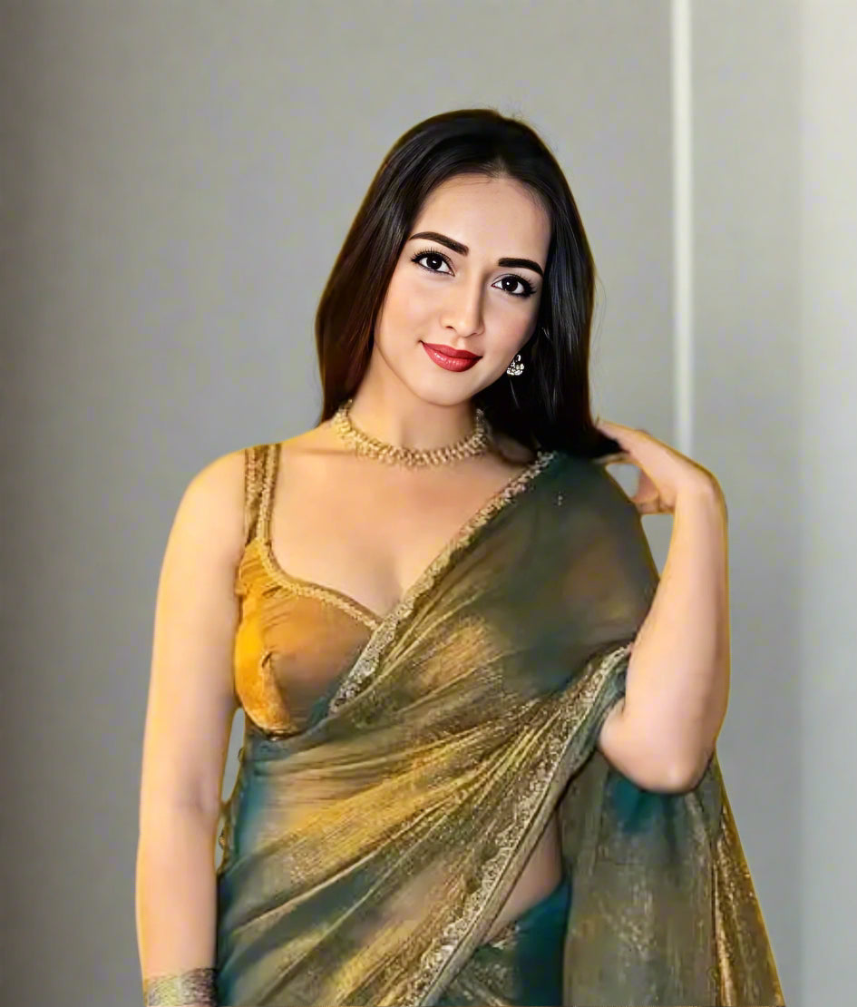 Bronze Silk Embellished Saree with Blouse Piece