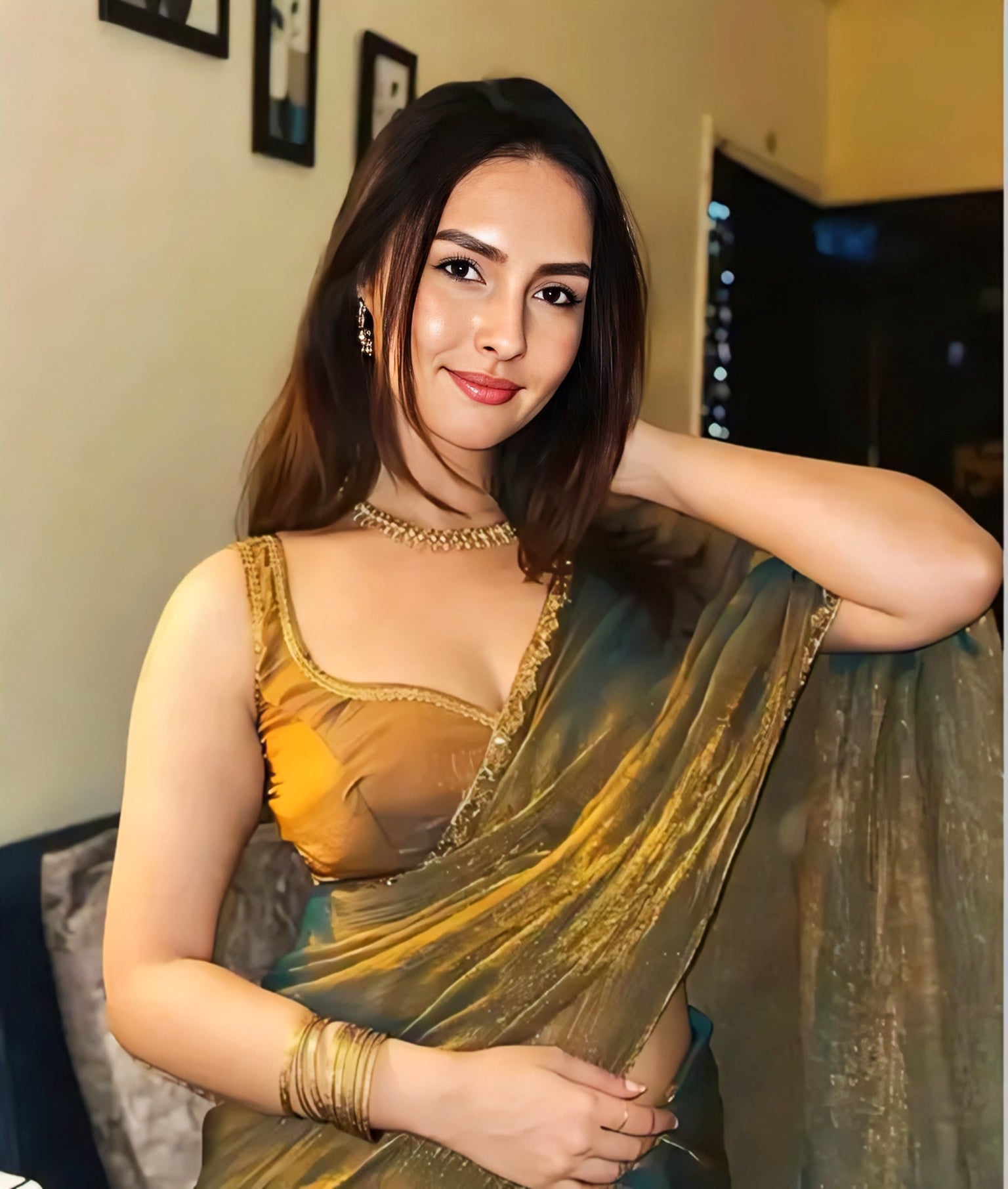 Bronze Silk Embellished Saree with Blouse Piece