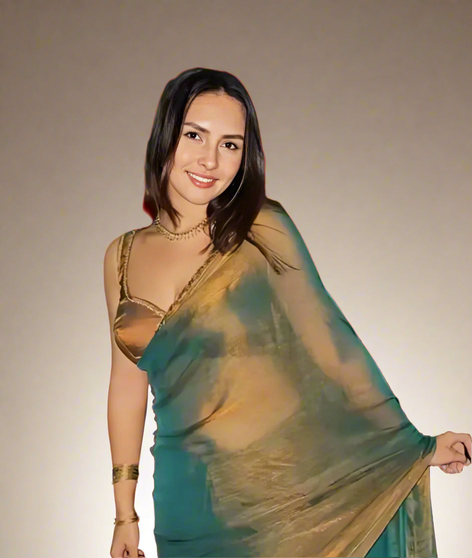 Bronze Silk Embellished Saree with Blouse Piece