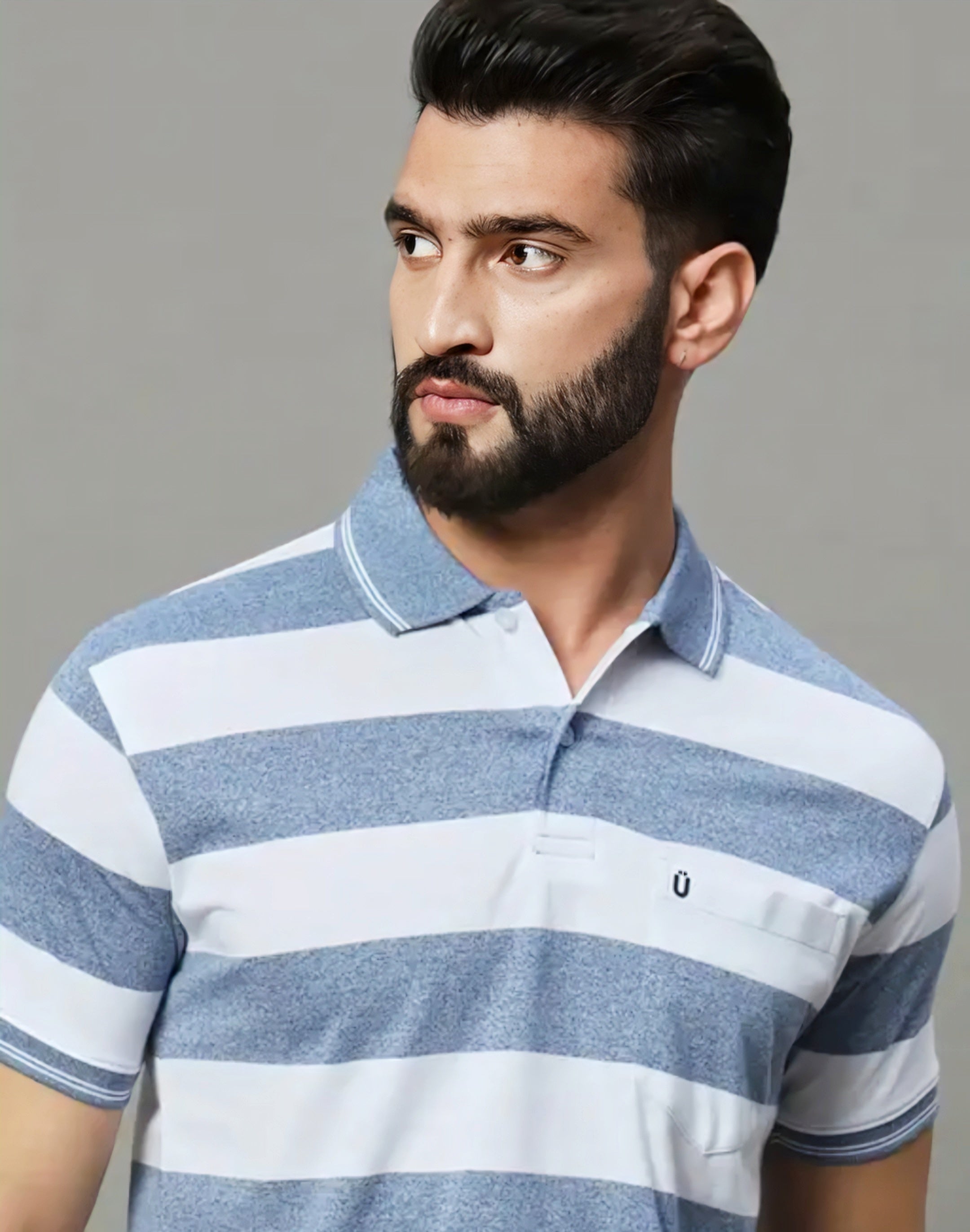 Floraluna Men's Cotton Blend Polo Collar Striper T Shirt Has A Short Sleeves & Pocket
