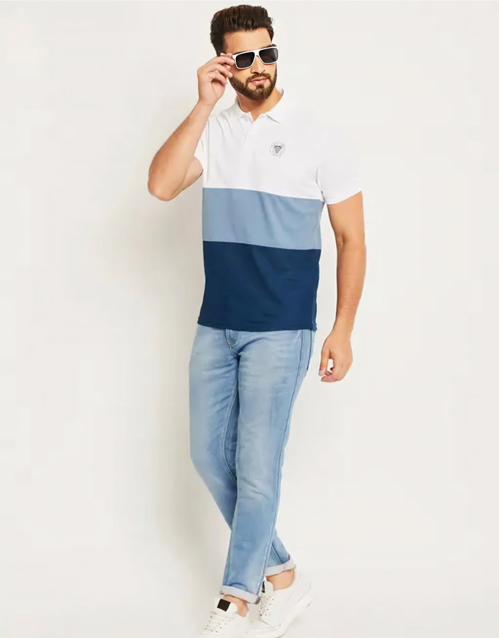 Floraluna Regular Fit Colourblock Polo T-Shirt with Ribbed Hem