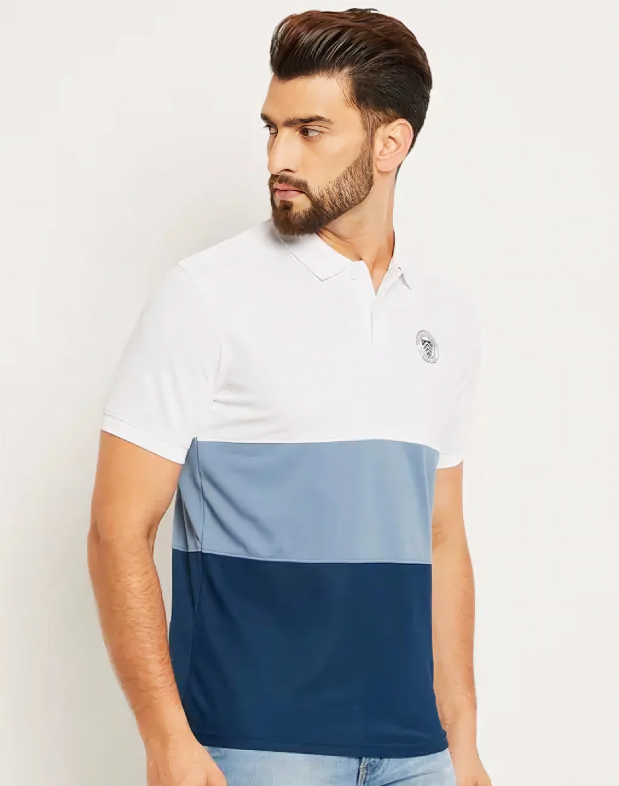 Floraluna Regular Fit Colourblock Polo T-Shirt with Ribbed Hem