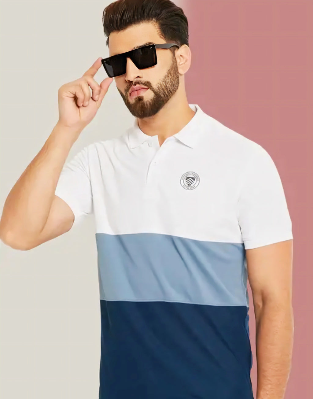 Floraluna Regular Fit Colourblock Polo T-Shirt with Ribbed Hem