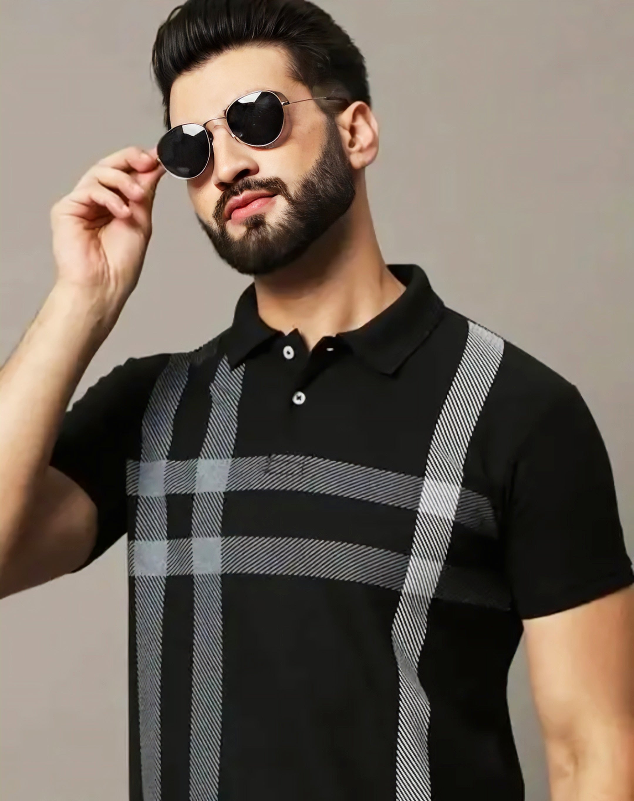 Floraluna Men Checkered Half Sleeves Polo Neck T-shirt