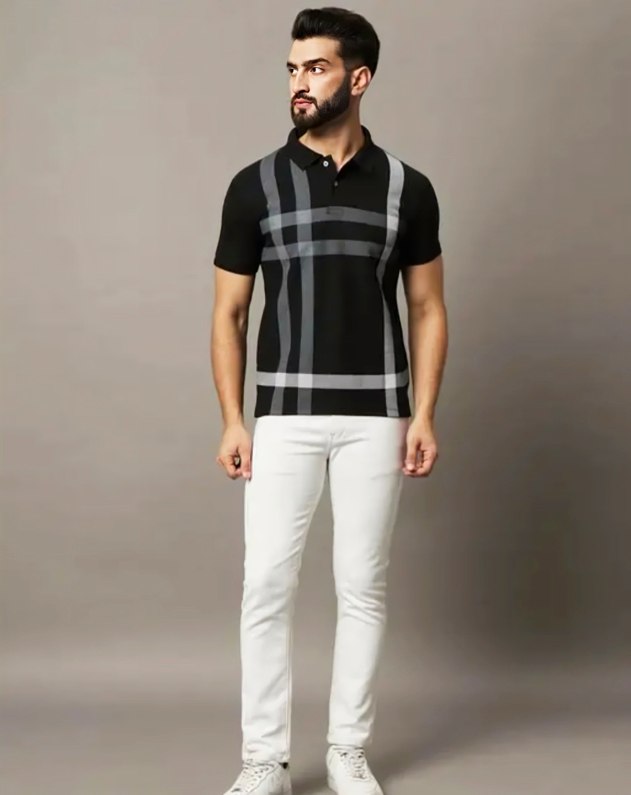 Floraluna Men Checkered Half Sleeves Polo Neck T-shirt