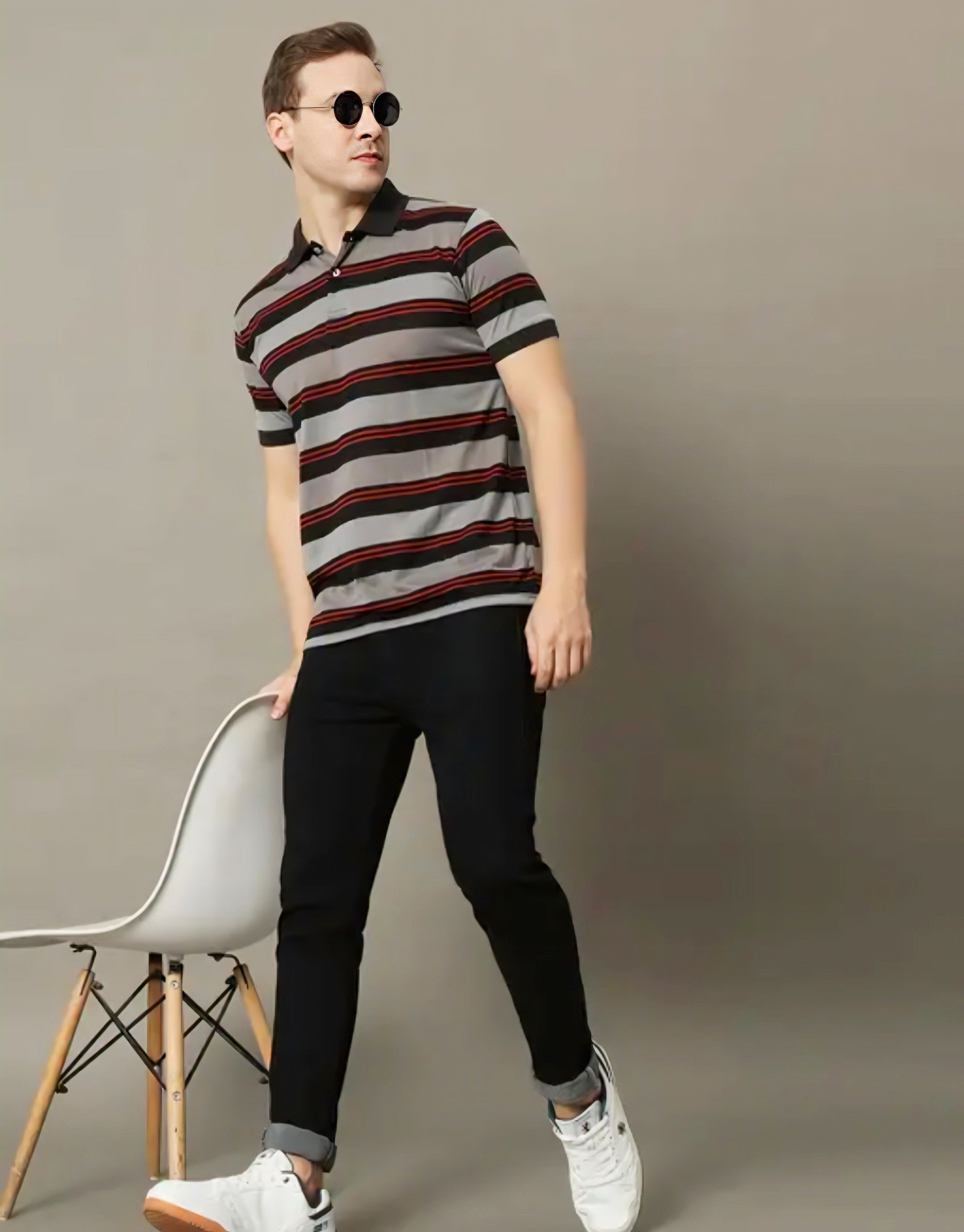 Floraluna Men Striped Polo Collar T-shirt