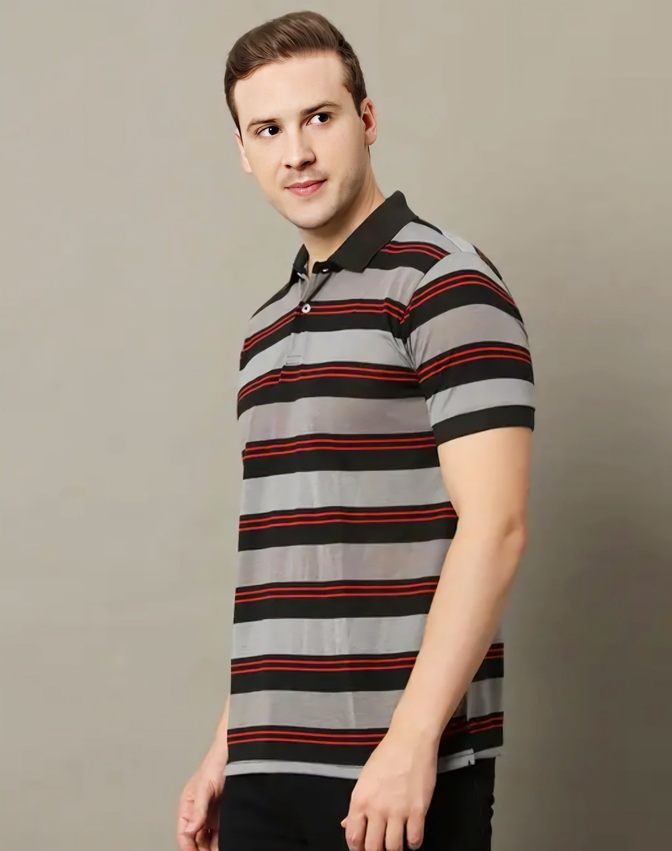 Floraluna Men Striped Polo Collar T-shirt