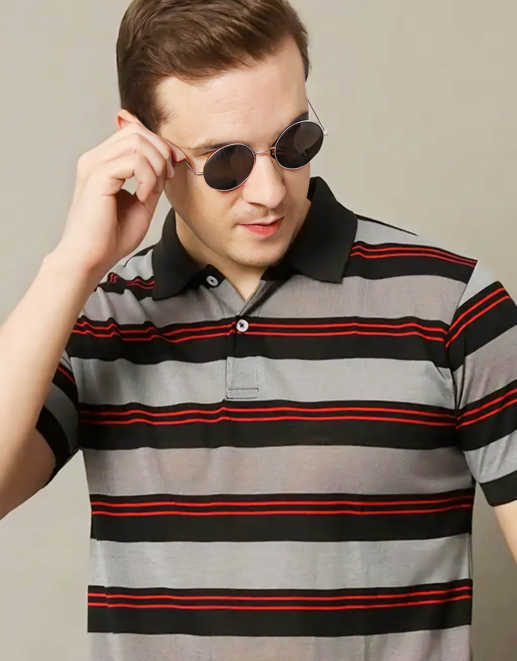 Floraluna Men Striped Polo Collar T-shirt
