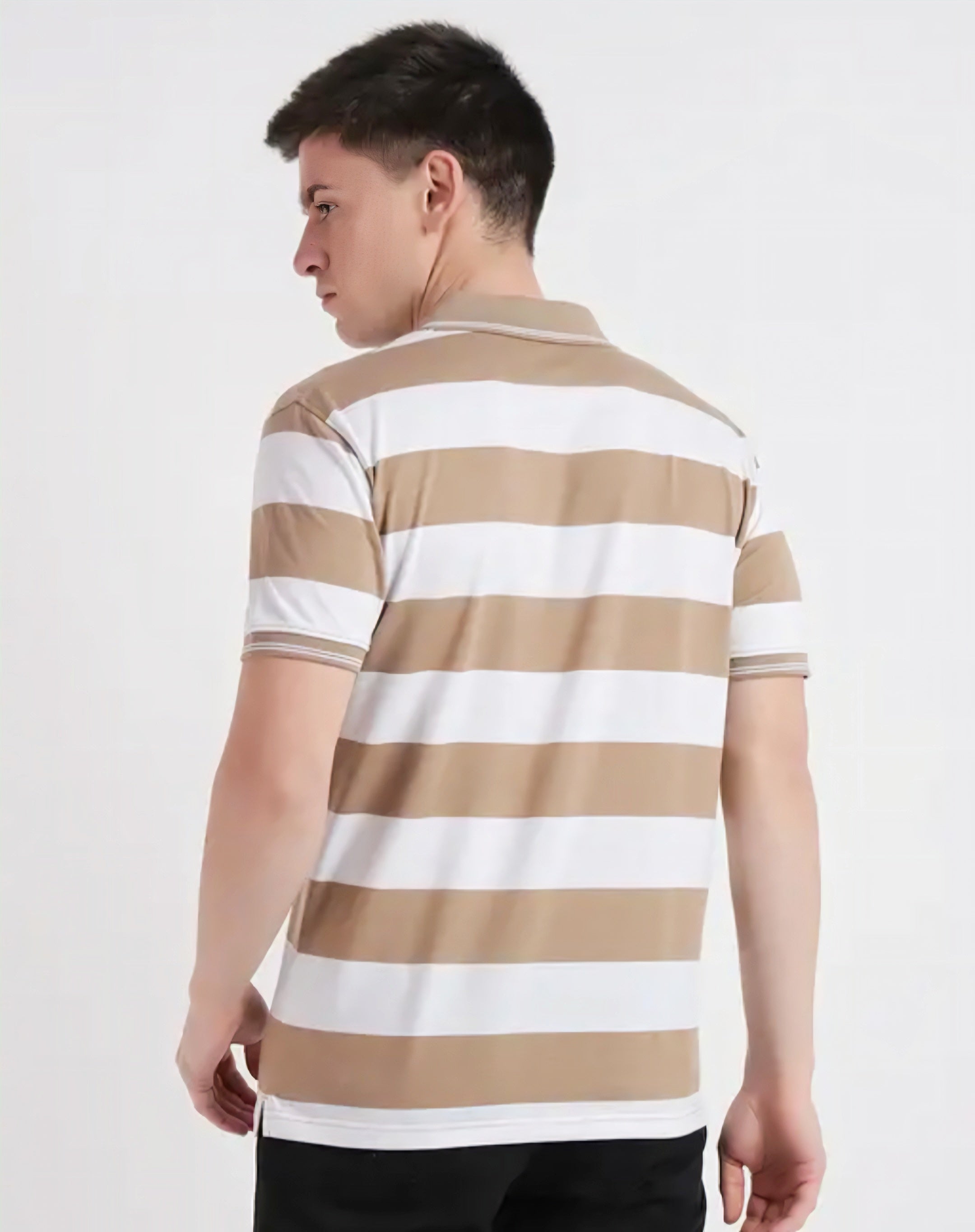 Floraluna Men Striped Polo Collar Pockets T-shirt